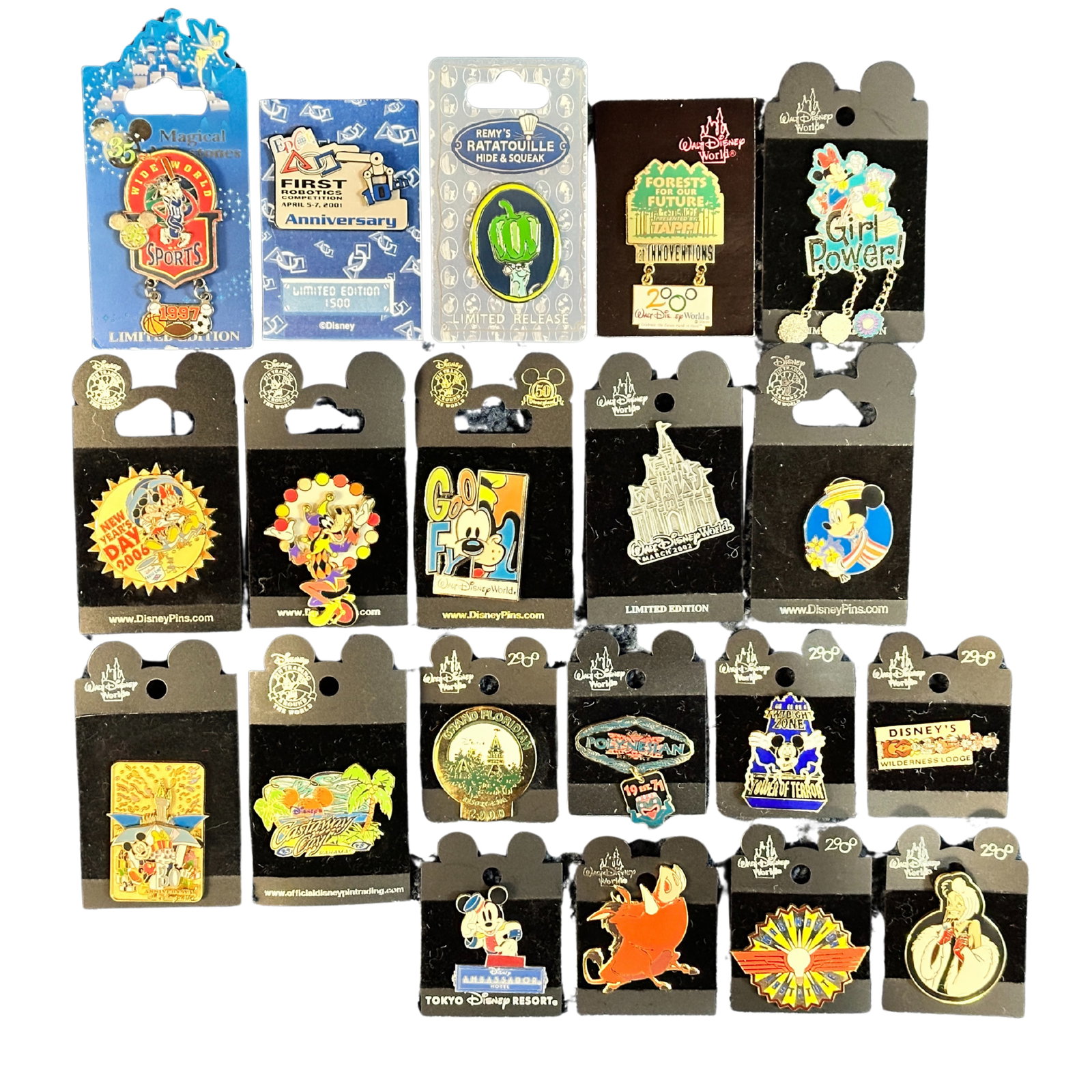 Disney WDW Mickey & Friends Assorted Pin Lot Of 20: Disney WDW Mickey & Friends Assorted Pin Lot Of 20. These feature Minnie, Mickey, Goofy, Polynesian Hotel, Grand Floridian, and more. *****FREE SHIPPING********SELECT BUYER ARRANGED SHIPPING AT CHECKO