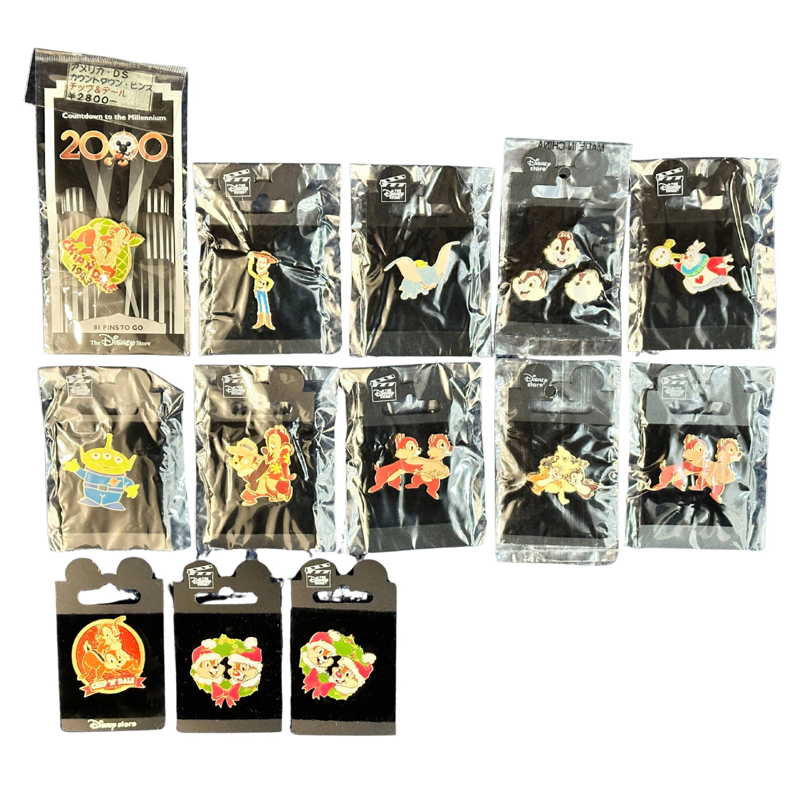 Disney WDW Character Pin Lot Of 13: Disney WDW Character Pin Lot Of 13. These pins feature Chip, Dale, Woody, White Rabbit, Dumbo, and the toy story Alien.*****FREE SHIPPING********SELECT BUYER ARRANGED SHIPPING AT CHECKOUT*****