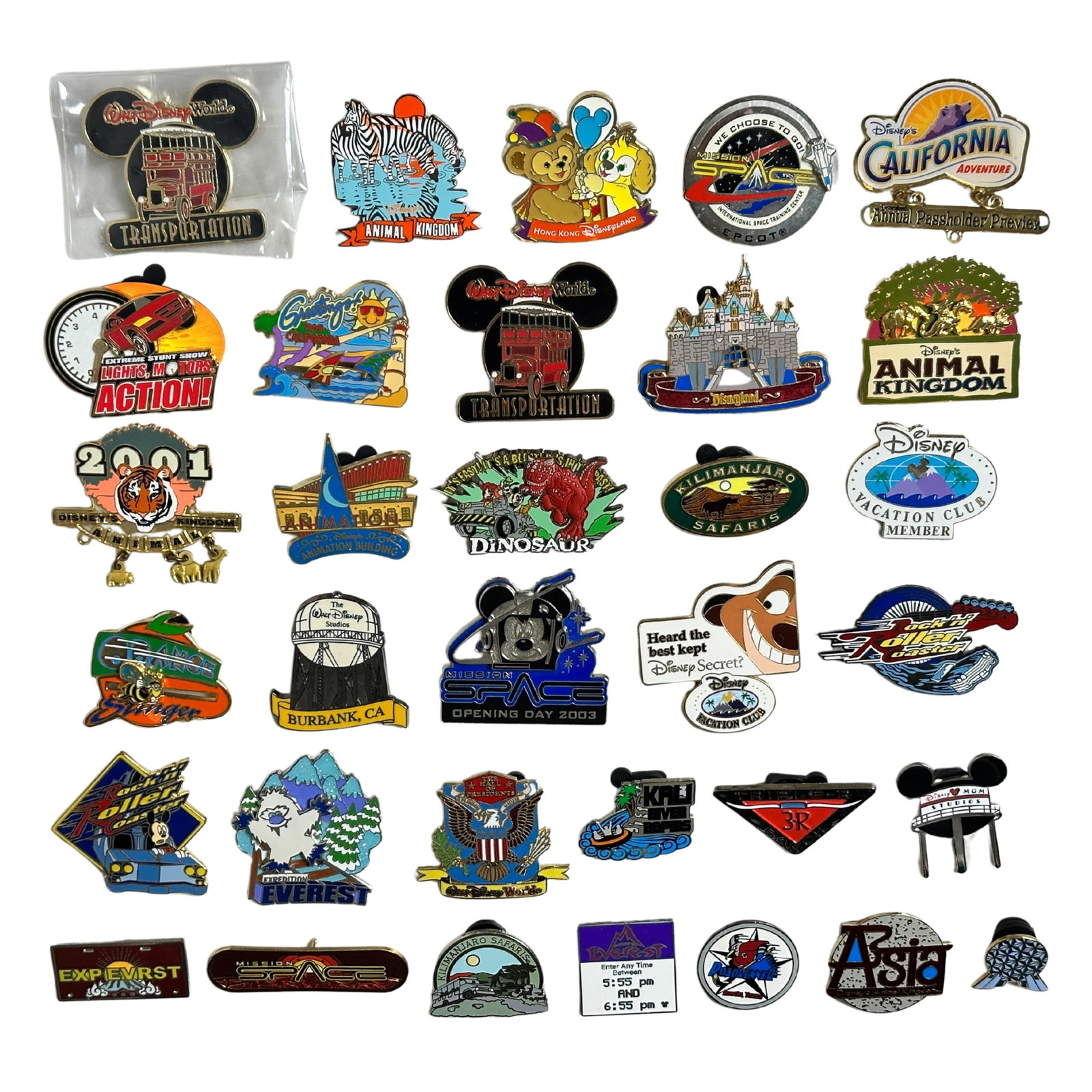 Disney Parks Assorted Destination Attraction Ride Pin Lot Of 33: Disney Parks Assorted Destination Attraction Ride Pin Lot Of 33. These pins feature Jungle Cruise, Expedition Everest, California Adventure, Rockin Rollercoaster, and more.*****FREE SHIPPING********SE