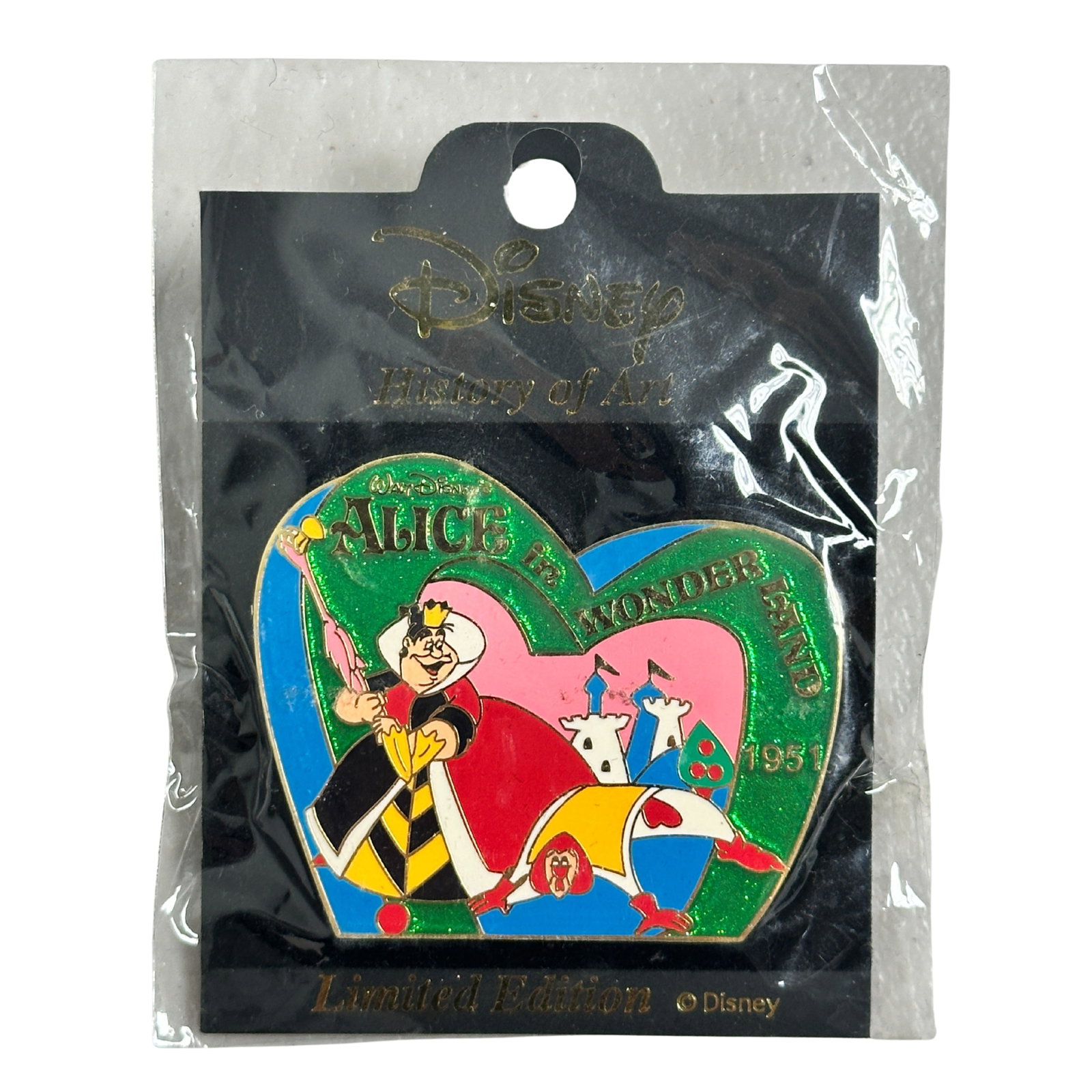 Disney TDR History Of Art Alice In Wonderland 1951 Queen Of Hearts Pin: Disney TDR History Of Art Alice In Wonderland 1951 Queen Of Hearts Pin. This pin is one of October History of Art series from Mickey and Pals. It was released on Oct. 26, 2002 and limited 2000. It is 