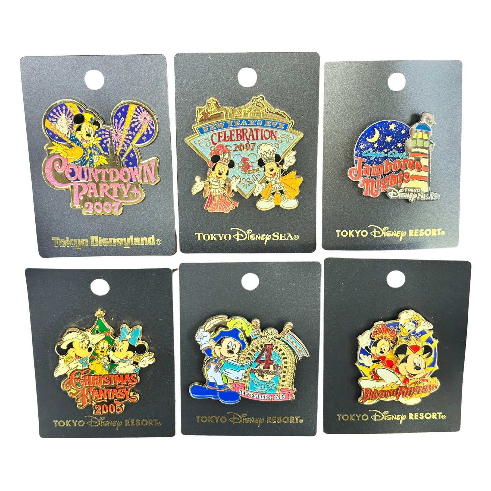 Disney TDR Mickey & Friends Celebration Pin Lot Of 6: Disney TDR Mickey & Friends Celebration Pin Lot Of 6. These pins feature Mickey, Minnie, Pluto, And Donald Celebrating various things including Christmas, New Years, Jamboree Nights, and more.*****FRE