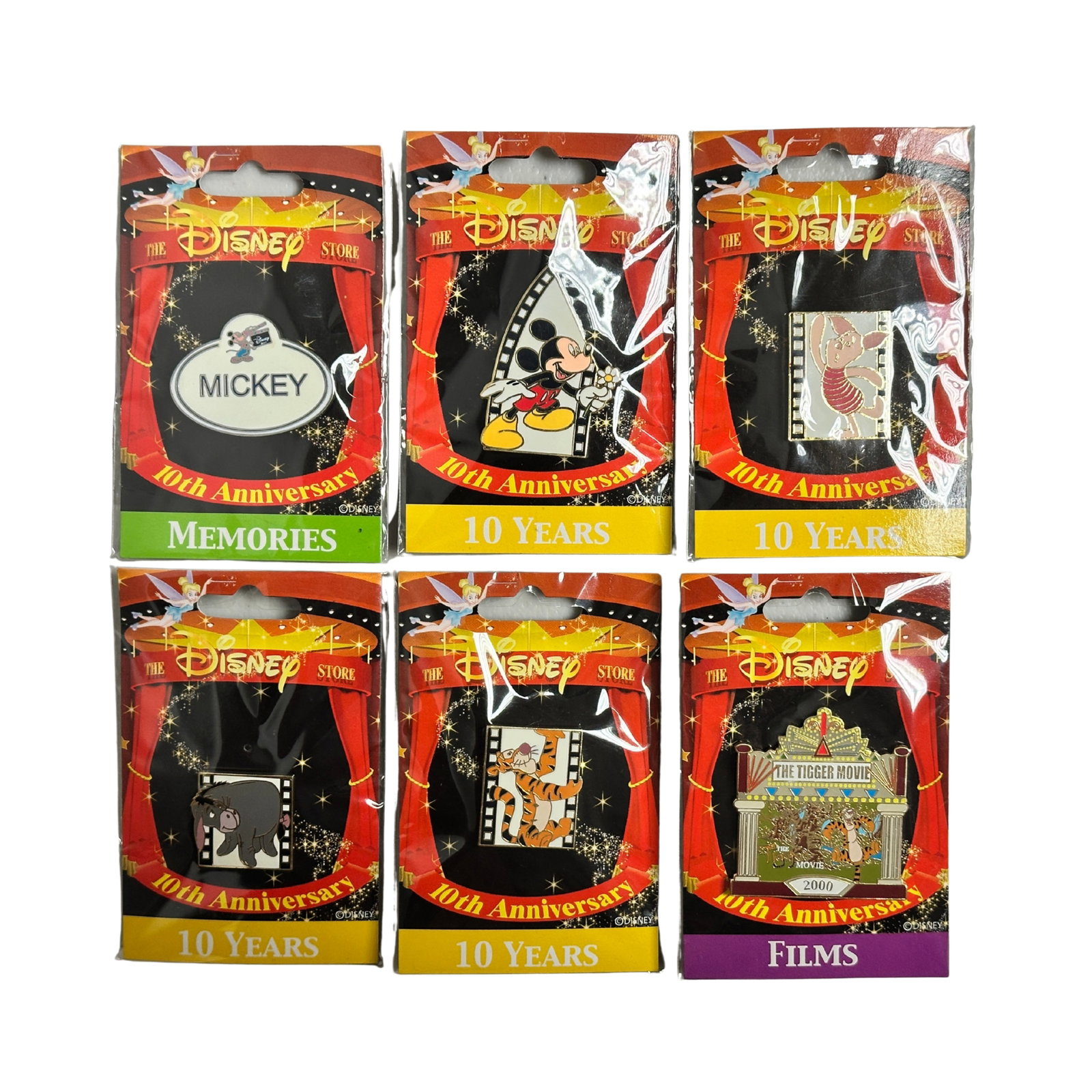 Disney JDS 10th Anniversary Mickey Winnie The Pooh & Friends Pin Lot Of 6: Disney JDS 10th Anniversary Mickey Winnie The Pooh & Friends Pin Lot Of 6. These pins feature Mickey, a Mickey name tag, Piglet, Eeyore, & Tigger.*****FREE SHIPPING********SELECT BUYER ARRANGED SHIPPI