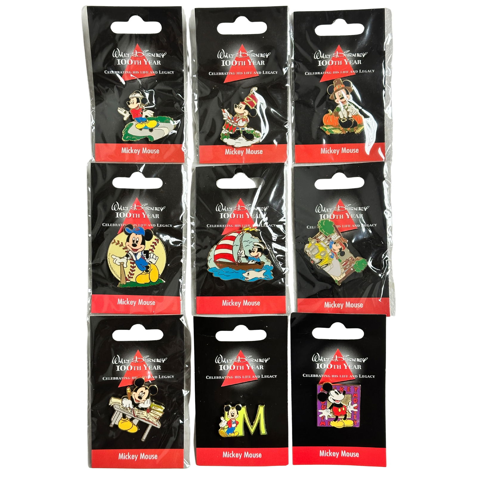 Disney WDW Walt Disney's 100th Year Mickey Mouse Pin Lot Of 9 (1 of 2)