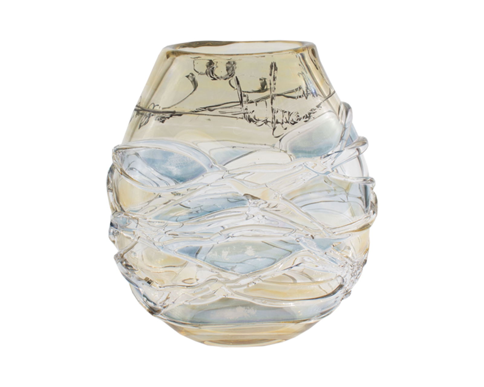 Ion Tamaian Signed Art Glass Vase: Art glass vase by Ion Tamaian (Romanian; b. 1954). Signed to the exterior of the vase near the center side.Measurements: 10.5" W x 12" H x 3.75" D.In house shipping