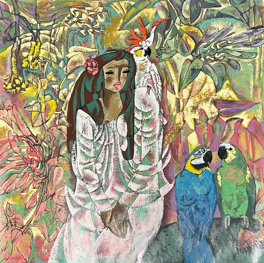 Zhou Ling 1990 "Quiet Moment" Screen Print: 1990 screen print titled Quiet Moment by Zhou Ling (Chinese; b. 1941). Numbered XVII/C, signed lower right. Born in Tian Jinn, China, Zhou Ling studied at the Central Institute of