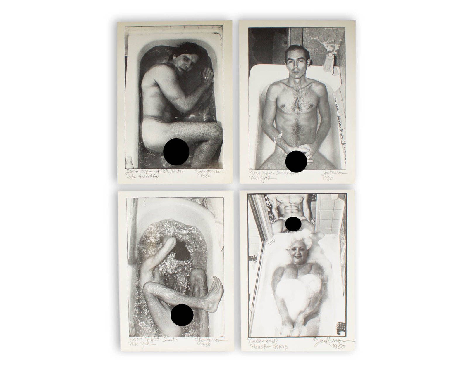 "Tubshots" Don Herron Vintage Postcards: Four vintage postcards from American photographer Don Herron's photo series Tubshots. Included are images of "Robert Shifflet - Director",? "Cassandra," "David Kopay 