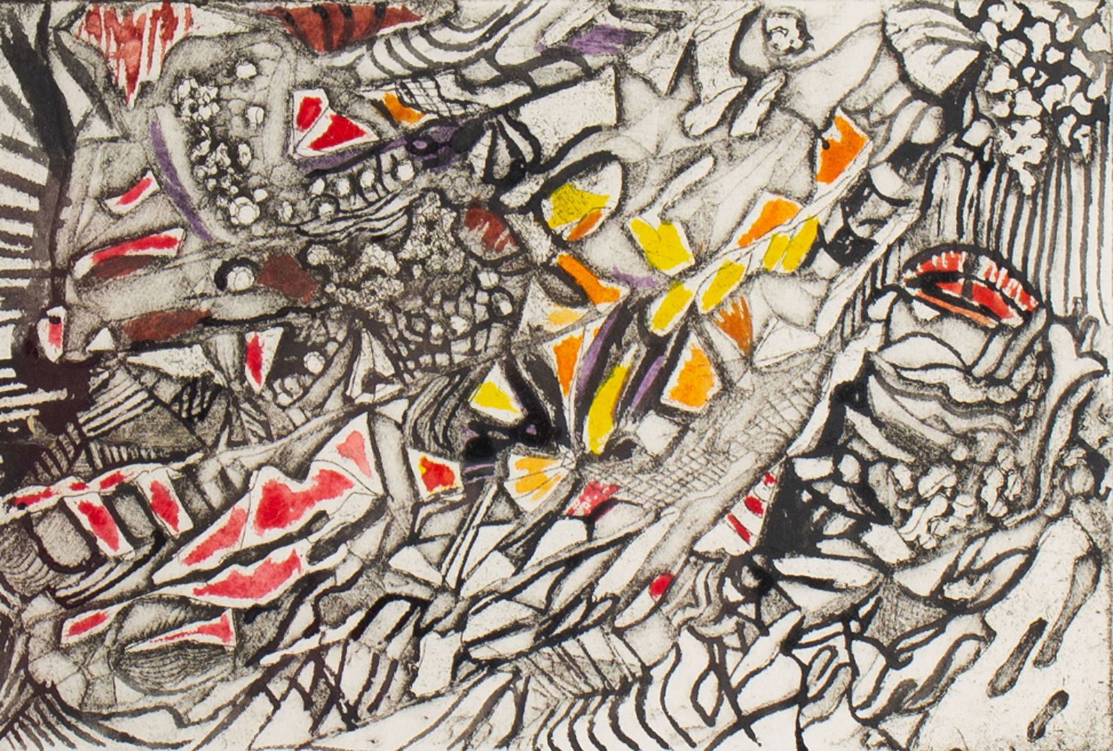 Mae Alice Engron Hand Colored Etching "Flight" (1 of 4)