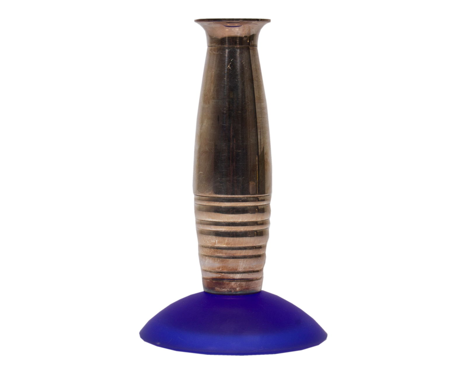 Christofle France “Alexandrie" Silverplate and Glass Vase: Alexandrie silver plate and glass vase by Christofle France. Made in France. The vase is marked Christofle to the side and comes with its original box. Measurements: 3.5” W x 6&rdquo