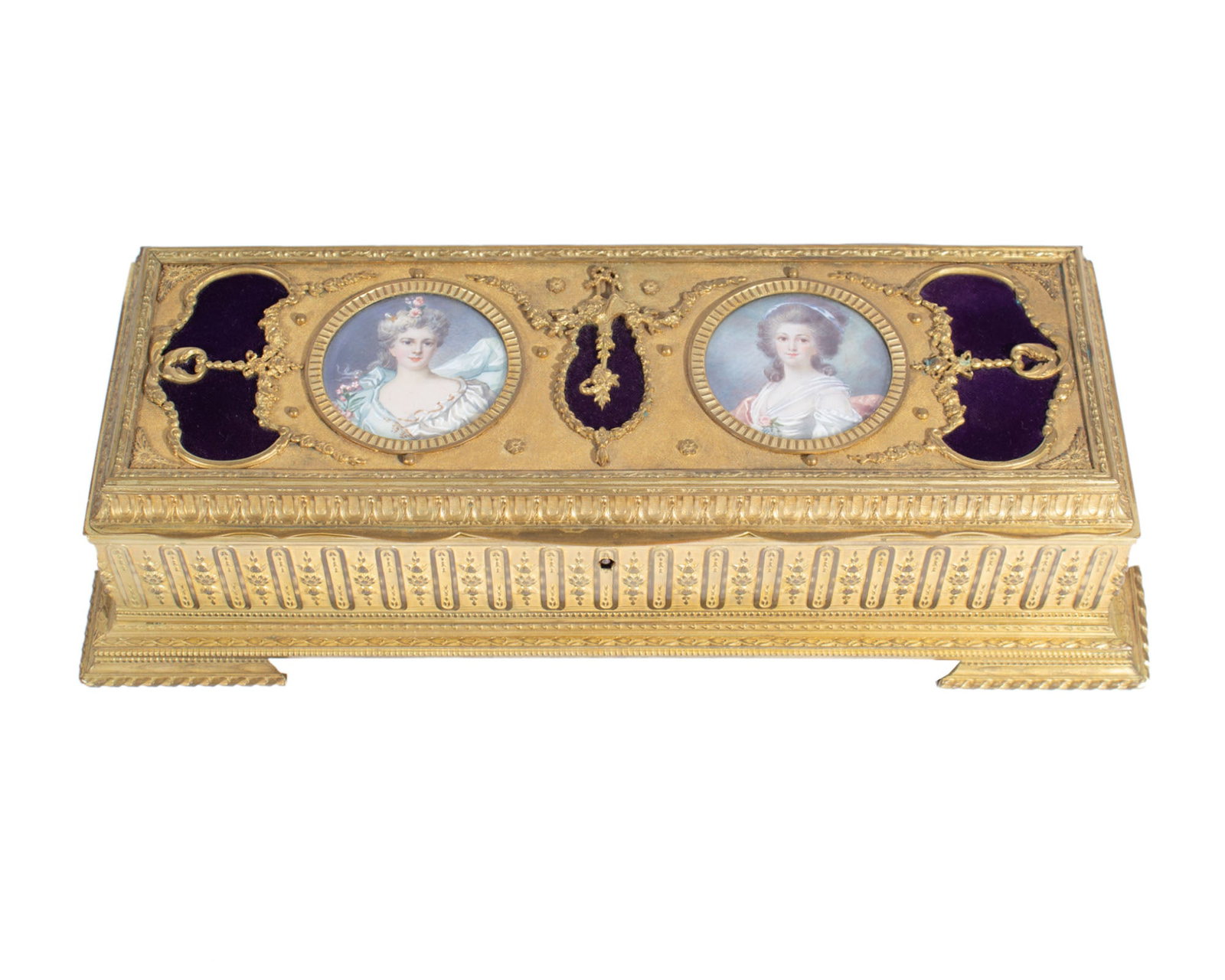 Antique French Gilt Bronze Glove Box with Hand-Painted Portraits (1 of 8)