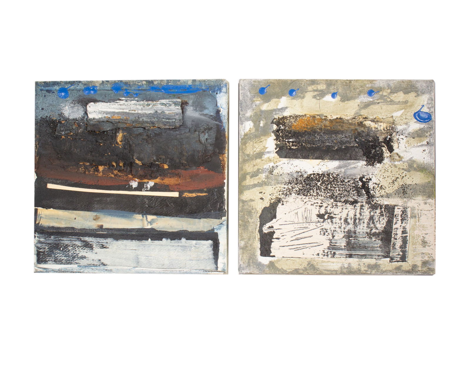 Juliet Holland 2008 Nami Mixed Media Paintings and Collages: Two 2008 mixed media paintings and collages on canvas by the artist Juliet Holland (American; 1937-2017). Included are the works titled Nami 20 and Nami 32. Both works are signed, title