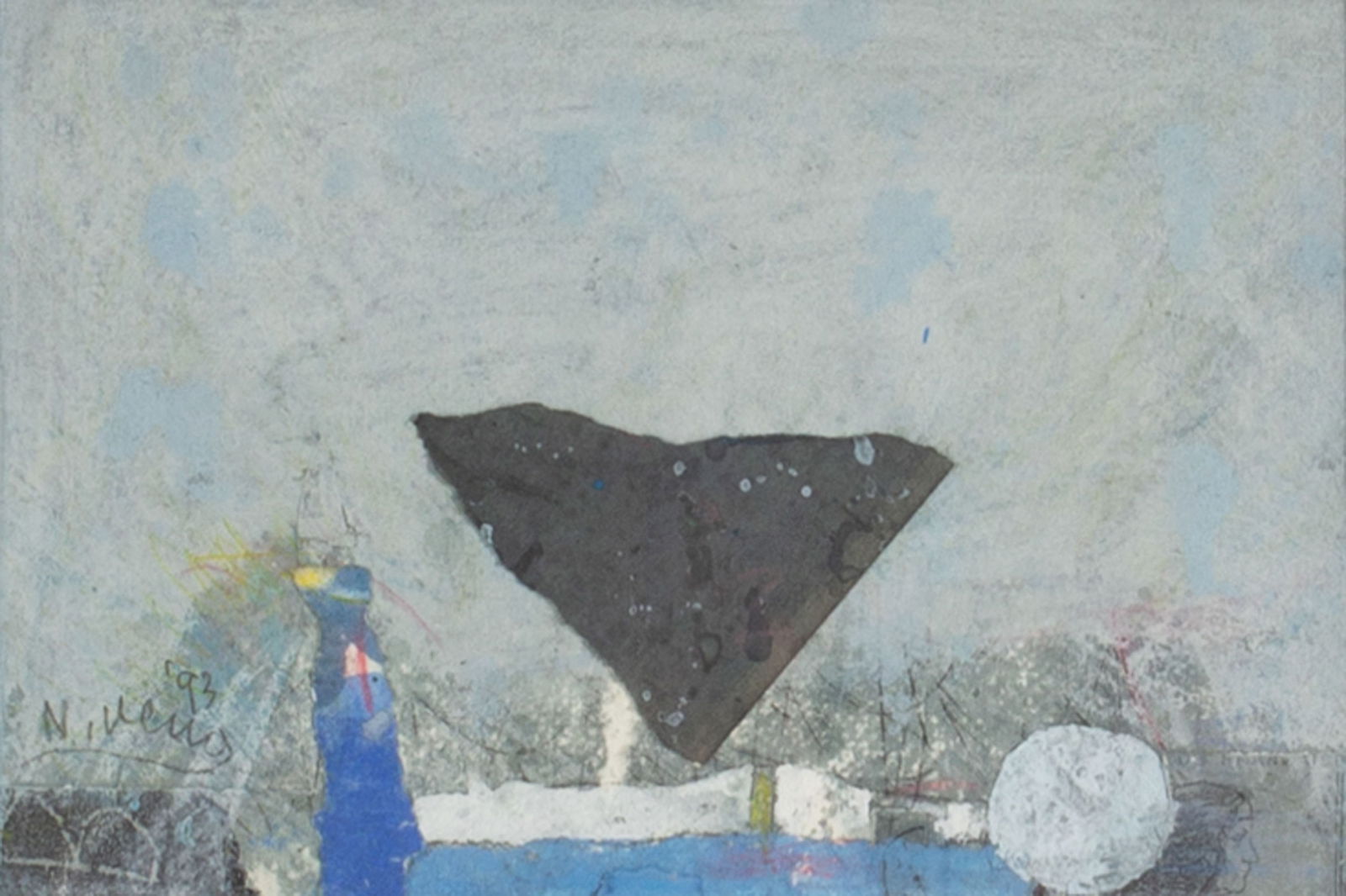 N. Veng 1993 “Rhythm of Planets - A Landscape" Abstract Painting and Collage (1 of 4)