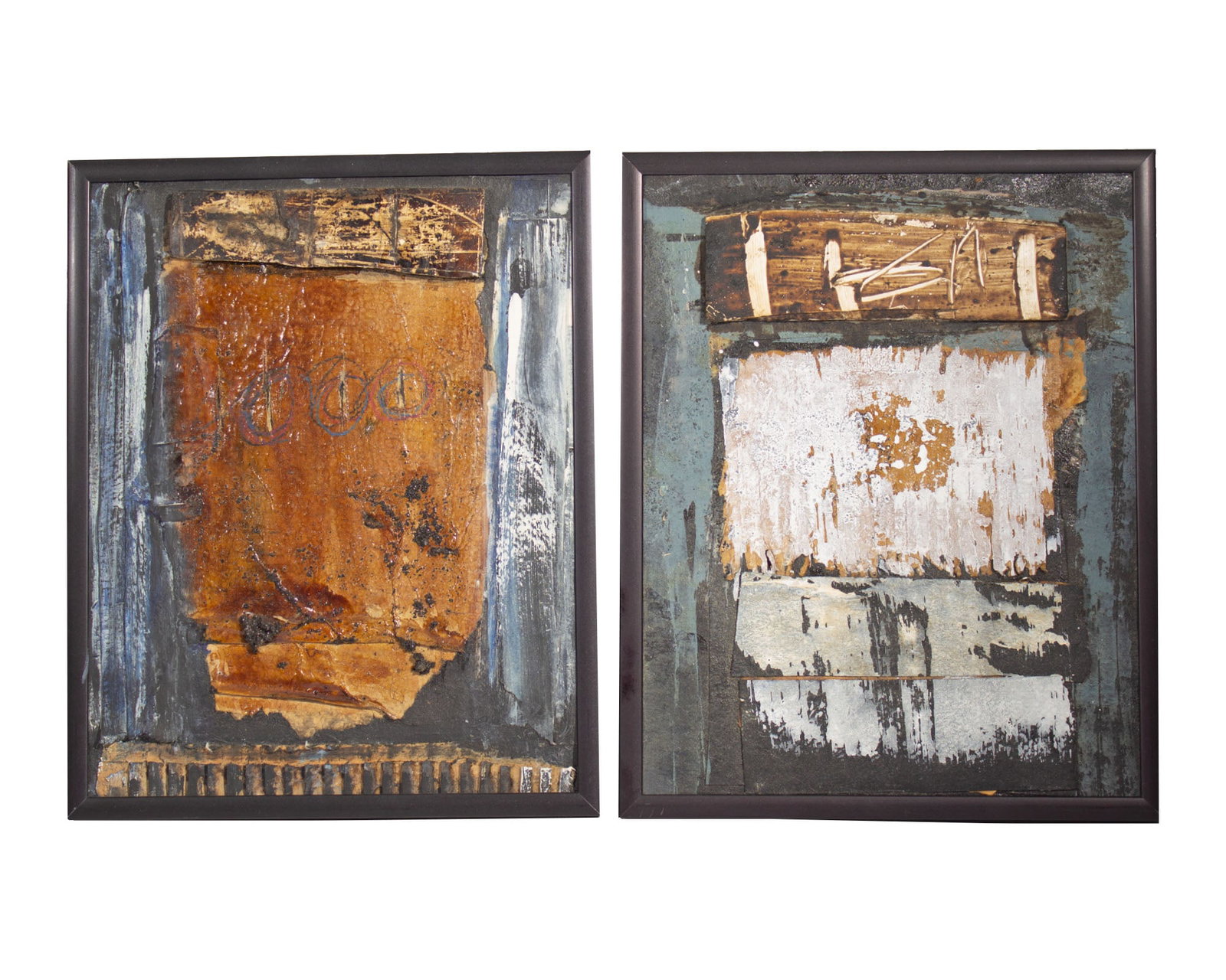 Juliet Holland 2005 "Asuka" Mixed Media Paintings and Collages: Two 2005 mixed media paintings and collages by the artist Juliet Holland (American; 1937-2017). Included are the works titled Asuka 1 and Asuka 26. Both works are signed, titled, a