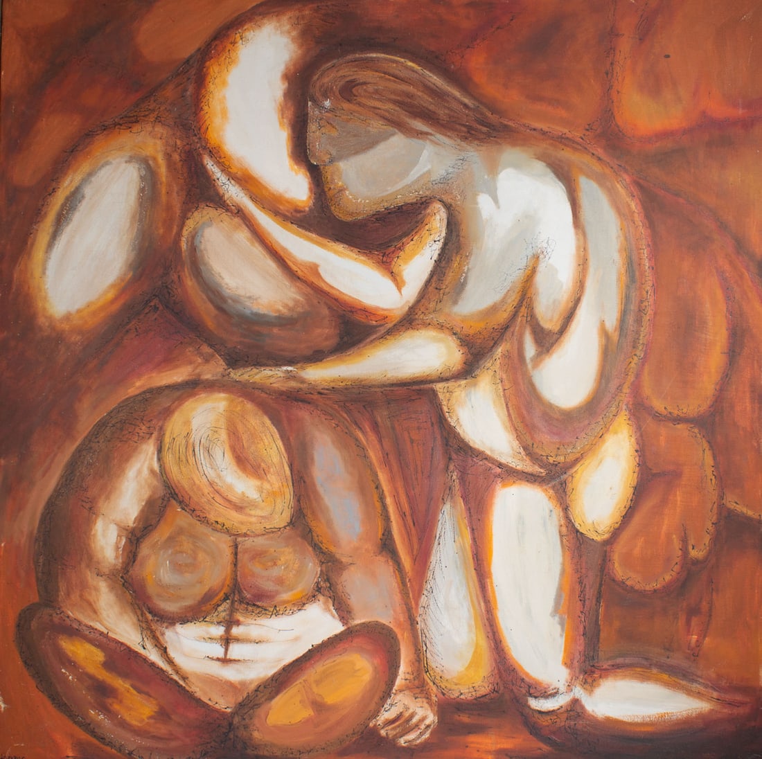 David Harris 1961 Abstract Oil on Canvas Painting of Figures (1 of 8)