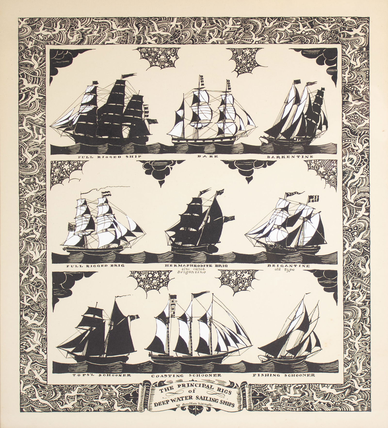 Coulton Waugh "Principal Rigs of Deep Water Sailing Ships" Hand-Colored Print (1 of 5)