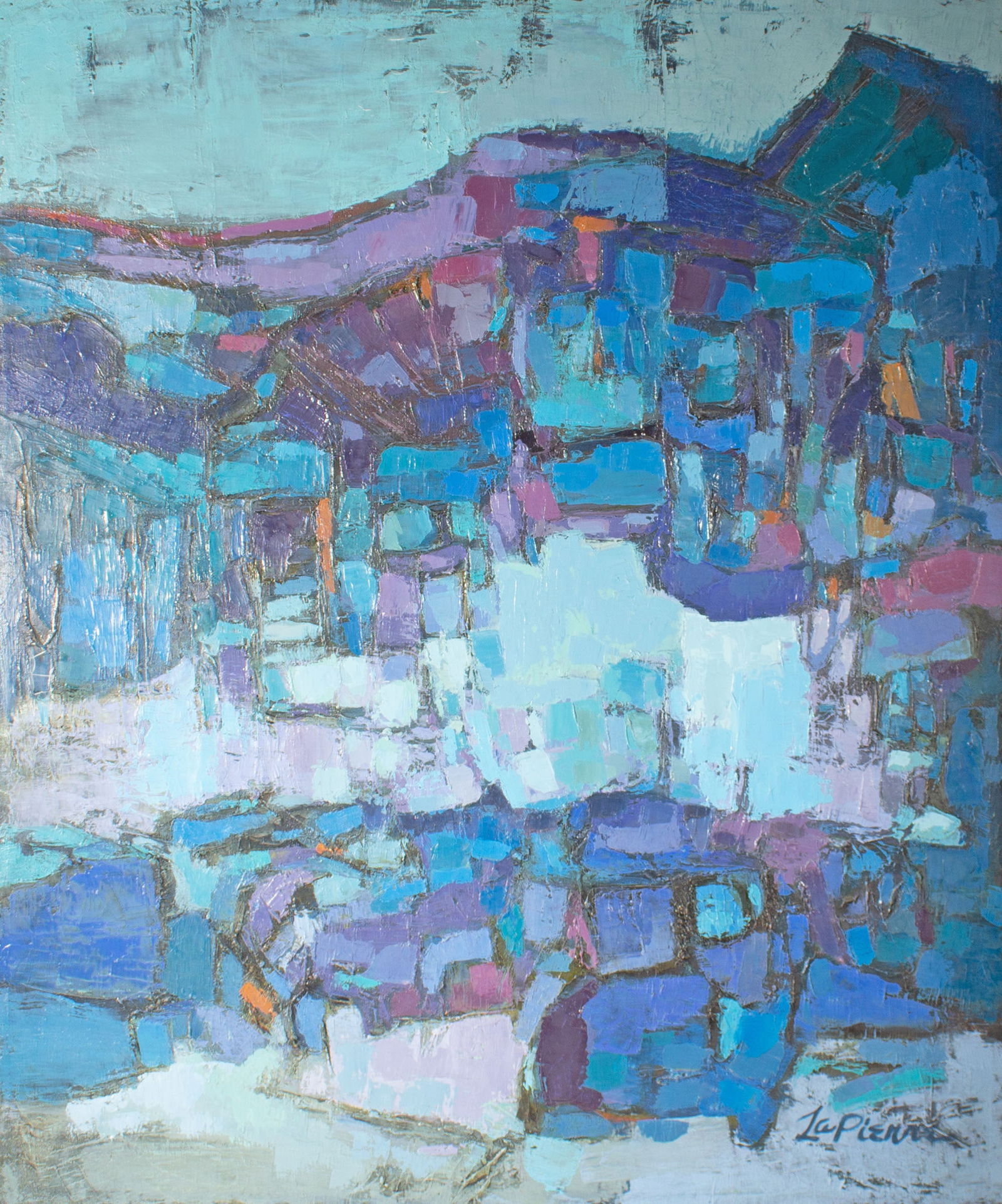 LaPierre Abstract Oil on Canvas Painting: Abstract oil on canvas painting by LaPierre. Signed lower right. Measurements: 36" H x 30" W x 1.25" D.