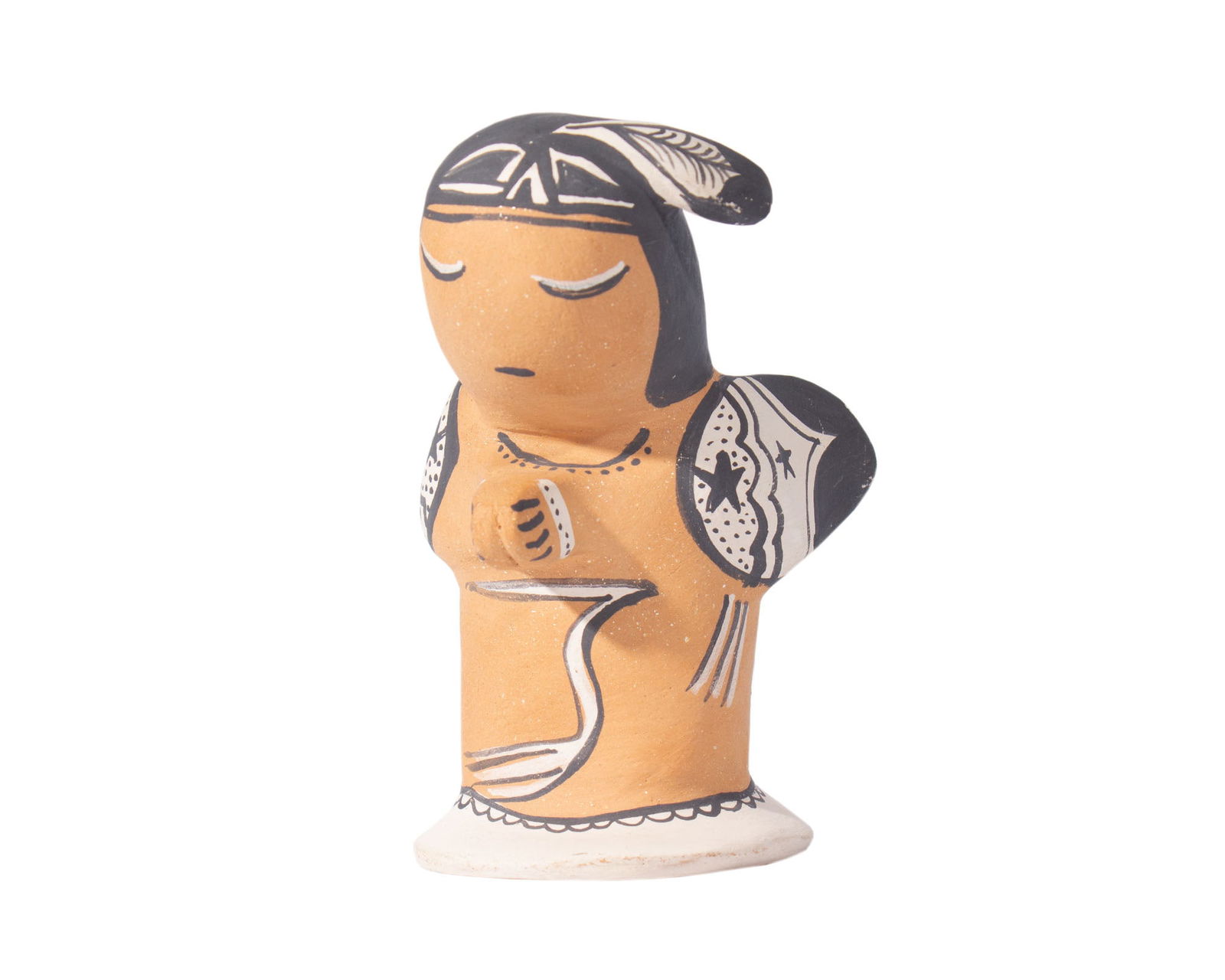 Snowflake Flower Cochiti Pueblo New Mexico Pottery Angel: Angel pottery sculpture by Cochiti Pueblo potter Snowflake Flower. Signed to underside. Measurements: 5" H x 3.25" W x 3" D.