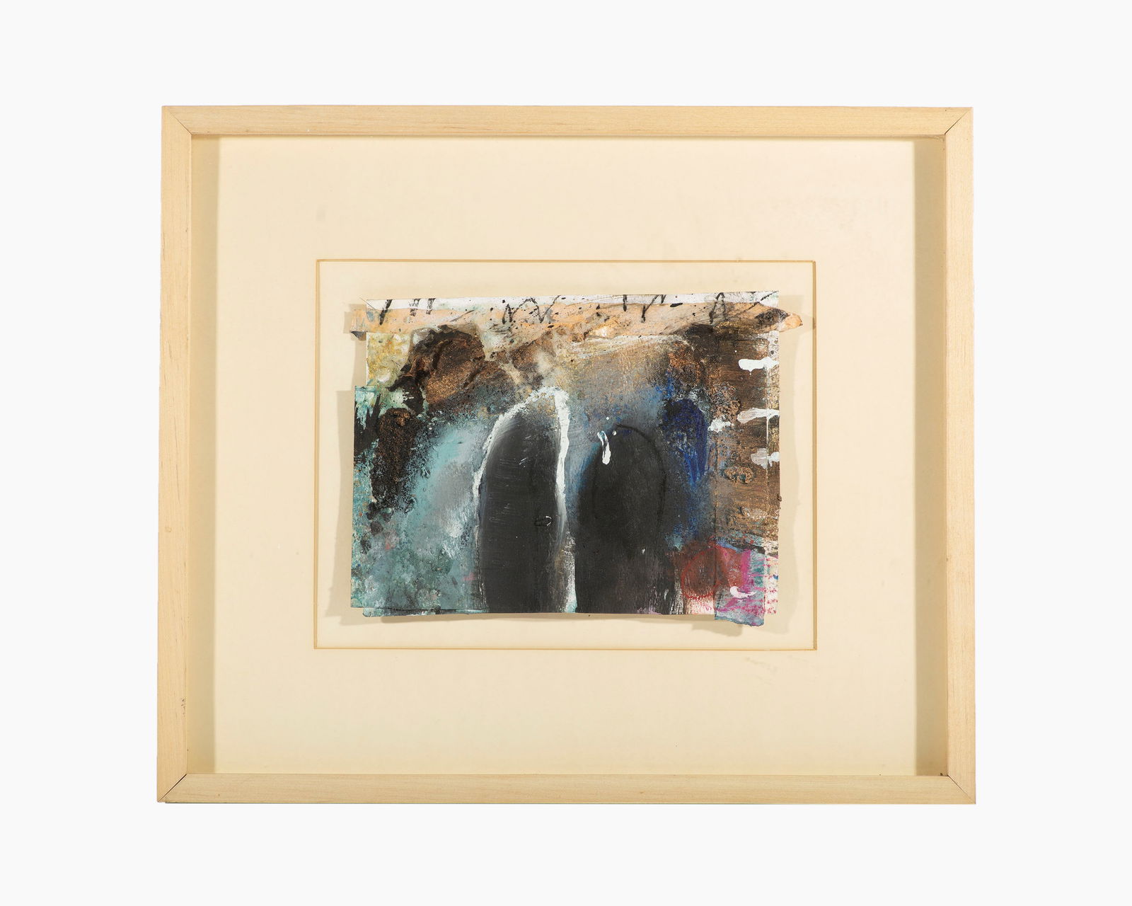 Juliet Holland 1991 "Inner Passage II" Mixed Media Painting and Collage on Paper: 1991 mixed media painting and collage on paper titled, Inner Passage II, by artist Juliet Holland (American; 1937-2017). Signed, titled, and dated verso. Measurements: 15.25" H x 18" W x 1.25" D (fram