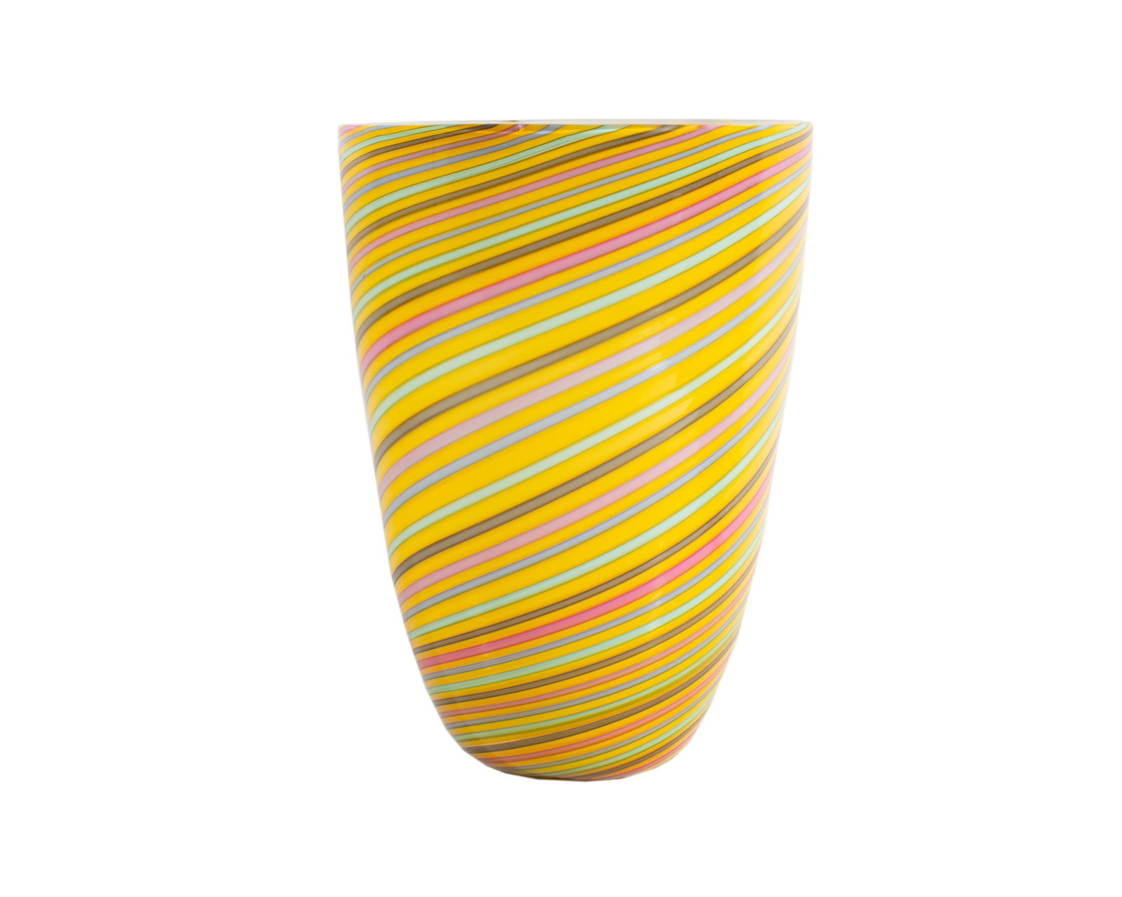 Cenedese Murano Italian Art Glass Striped Vase: Murano art glass vase by Cenedese. Made in Italy. Signed underside. Measurements: 11.75” H x 8.5" W x 8.25” D.