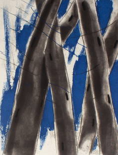 Nona Hershey 1997 "Leaning Towards Blue" Aquatint and Etching: 1997 aquatint and etching titled Leaning Towards Blue by artist Nona Hershey (American; born 1946). Signed, dated, titled, and numbered 33/120 to lower edge. This print was the 1997 Presenta