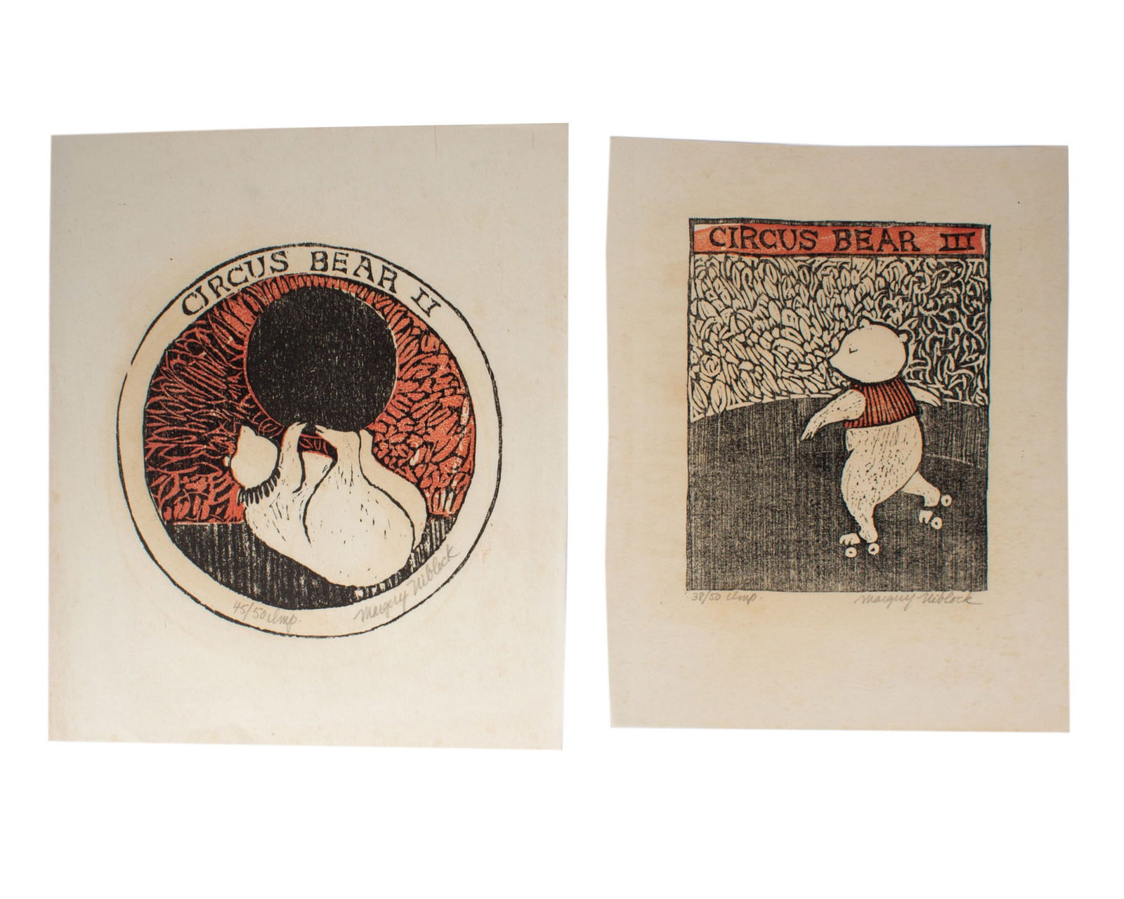 Margery Niblock "Circus Bear" Woodcut Prints (1 of 5)