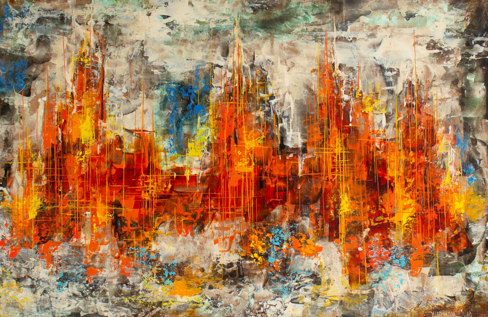 Leonardo Nierman 1960 “La Ciudad en la Nieve" Oil on Board Painting (1 of 9)