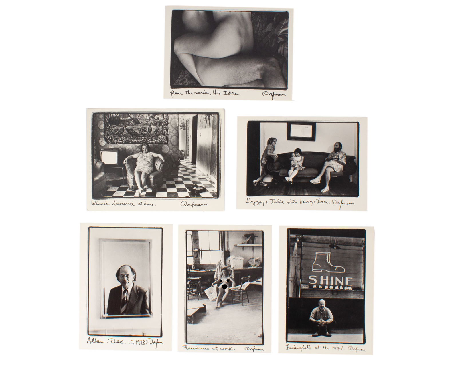 Elsa Dorfman 1979 Witkin Gallery Postcards: Group of five postcards with images of works by photographer Elsa Dorfman (American; 1937-2020). Postcards were published by the Witkin Gallery in 1979. Also included is a 1973 exhibition card for a s