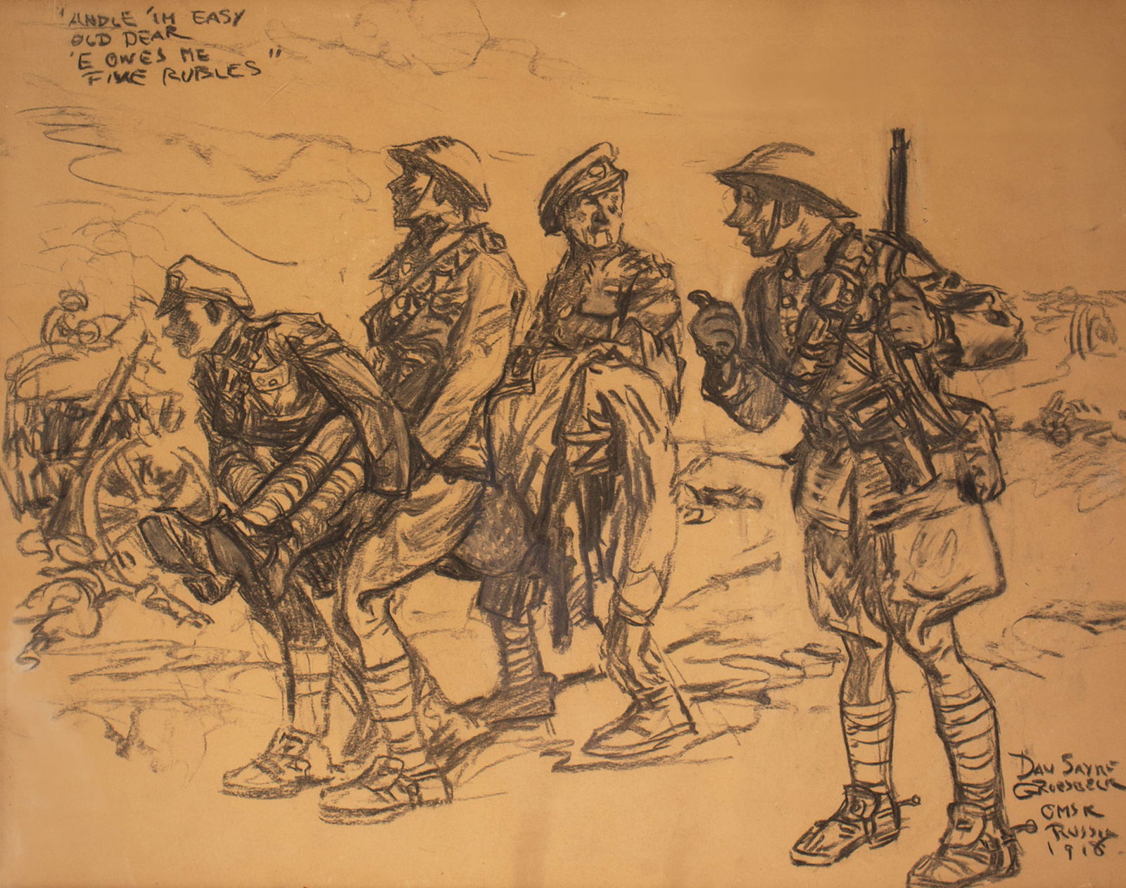 Daniel Sayre Groesbeck 1918 Omsk, Russia Charcoal Drawing (1 of 4)