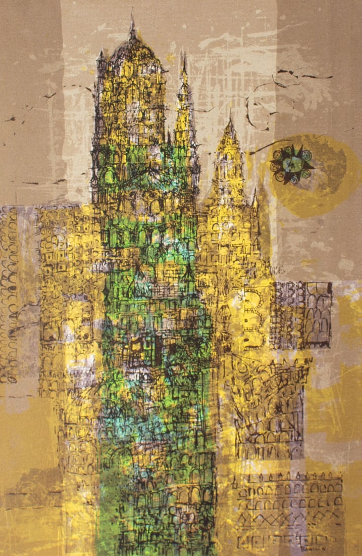 Dorothy Bowman 1964 "City Edge #4" Screen Print: 1964 screen print of architectural designs by Dorothy Bowman (American; born 1927). Titled City Edge #4, signed and numbered 117/210 lower edge. Born in Hollywood,