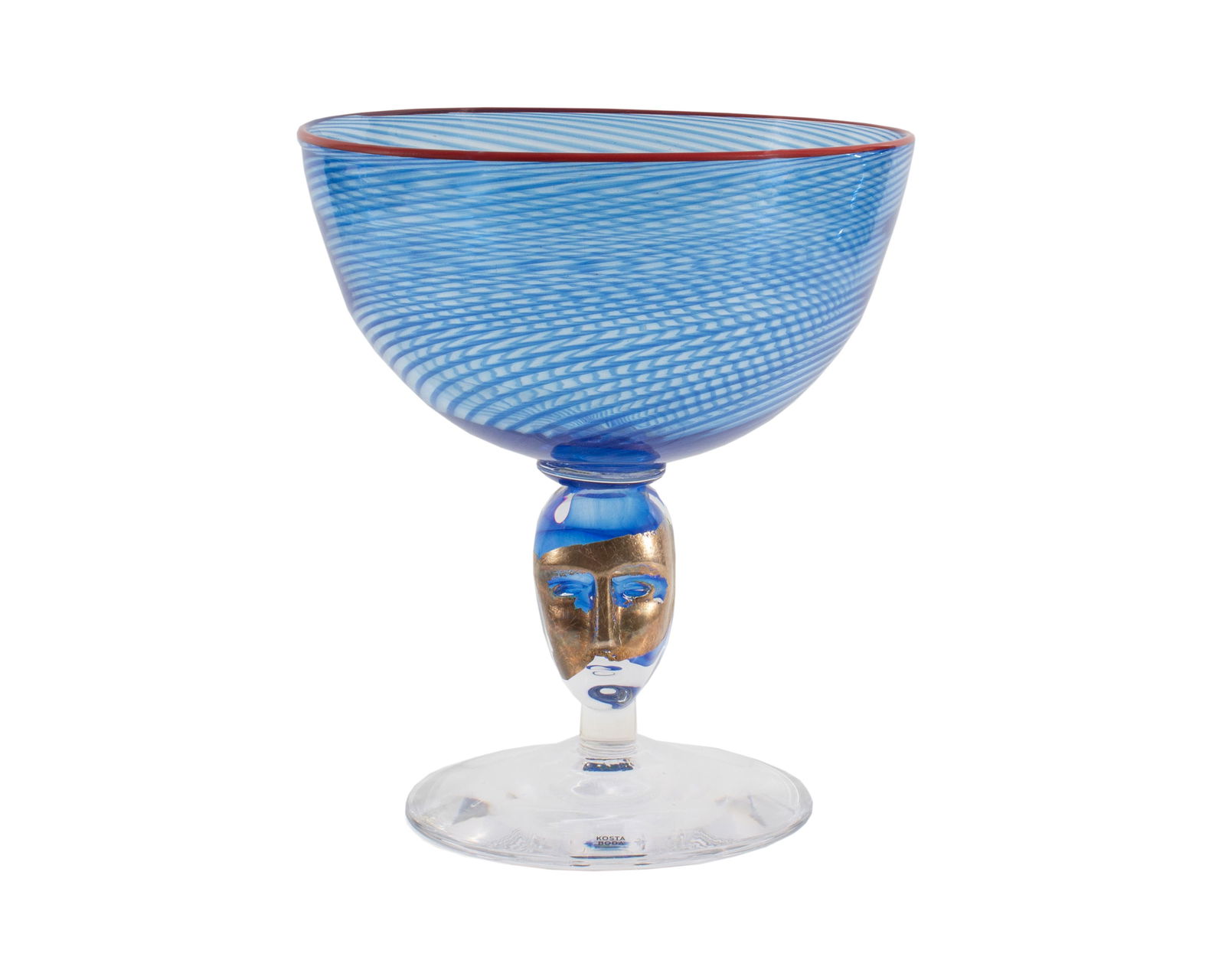 Bertil Vallien Kosta Boda Red Rim Brains Loving Cup Compote: Red Rim "Brains" compote or loving cup designed by Swedish glass artist Bertil Vallien (born 1938) for Kosta Boda. Kosta Boda sticker is present and the compote is also s