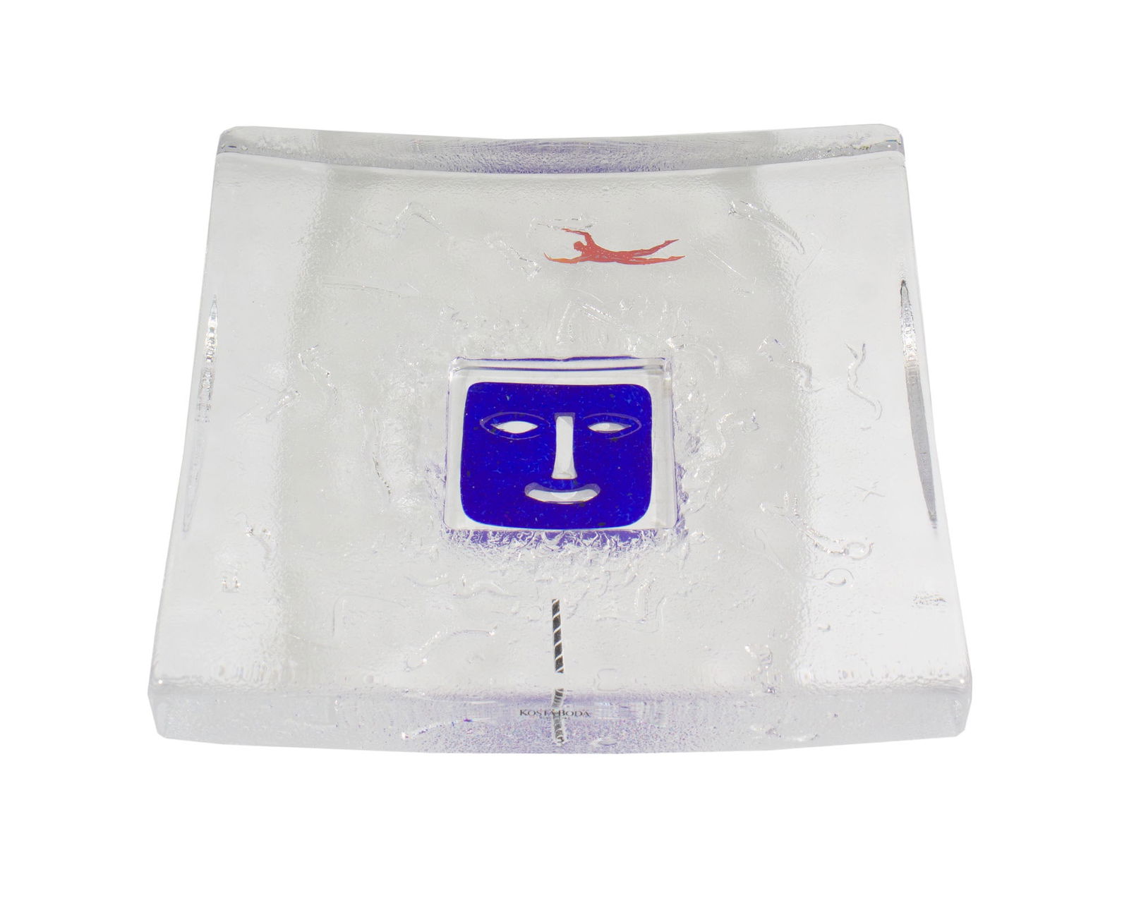 Bertil Vallien Kosta Boda Domino Series Glass Dish: Glass dish from the Domino series designed by the Swedish glass artist Bertil Vallien (born 1938) for Kosta Boda. Marked with a “Kosta Boda” sticker to front the front, the dish