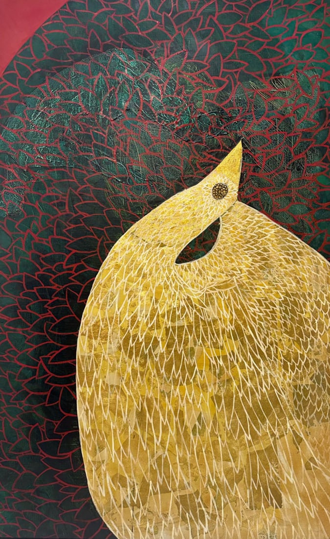 Gerald G. Boyce Abstract Oil and Gold Leaf Painting of a Bird (1 of 9)