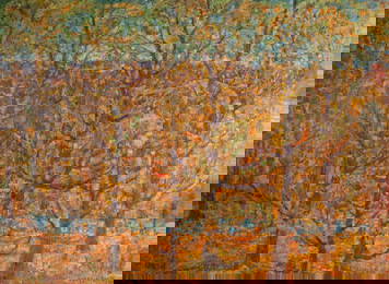 Harry Davis 1954 “Fall Landscape" Oil on Board Painting