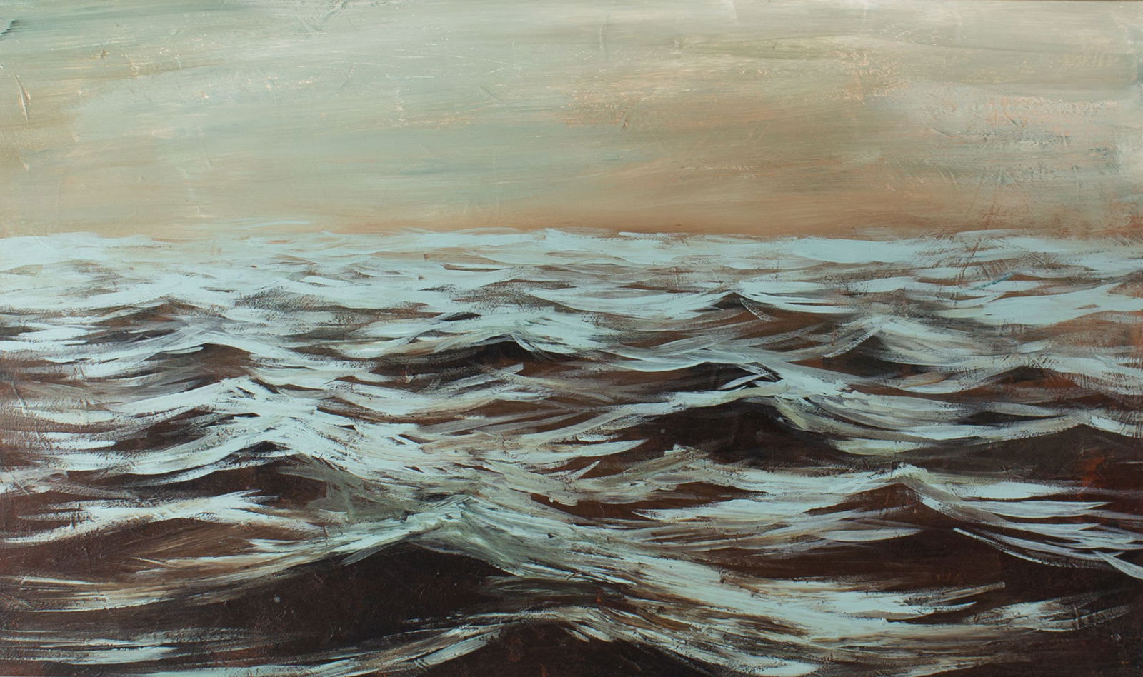 Johnny McKee 2020 "Apprehensive Waves" Acrylic on Board Painting: 2020 acrylic on board painting titled Apprehensive Waves by Indiana artist Johnny McKee. Signed, dated, and titled verso. Measurements: 25.5" W x 15.5" H x 1" D (frame); 25.25" W x 14.25" H (board). I