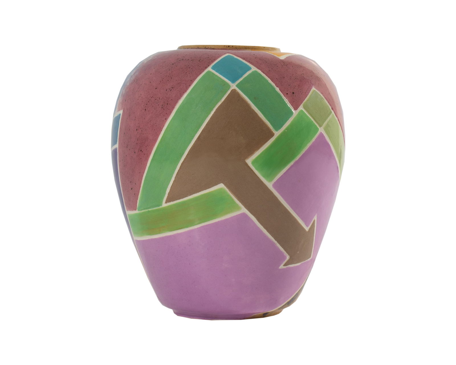 Doris Vlasek-Hails 1988 Postmodern Ceramic Vase: 1988 ceramic vase by the Indiana artist Doris Vlasek-Hails (American; 1938-2004). The underside of the vase is signed “VLASEK HAILS 88 PKCA." Doris Vlasek-Hails was born in