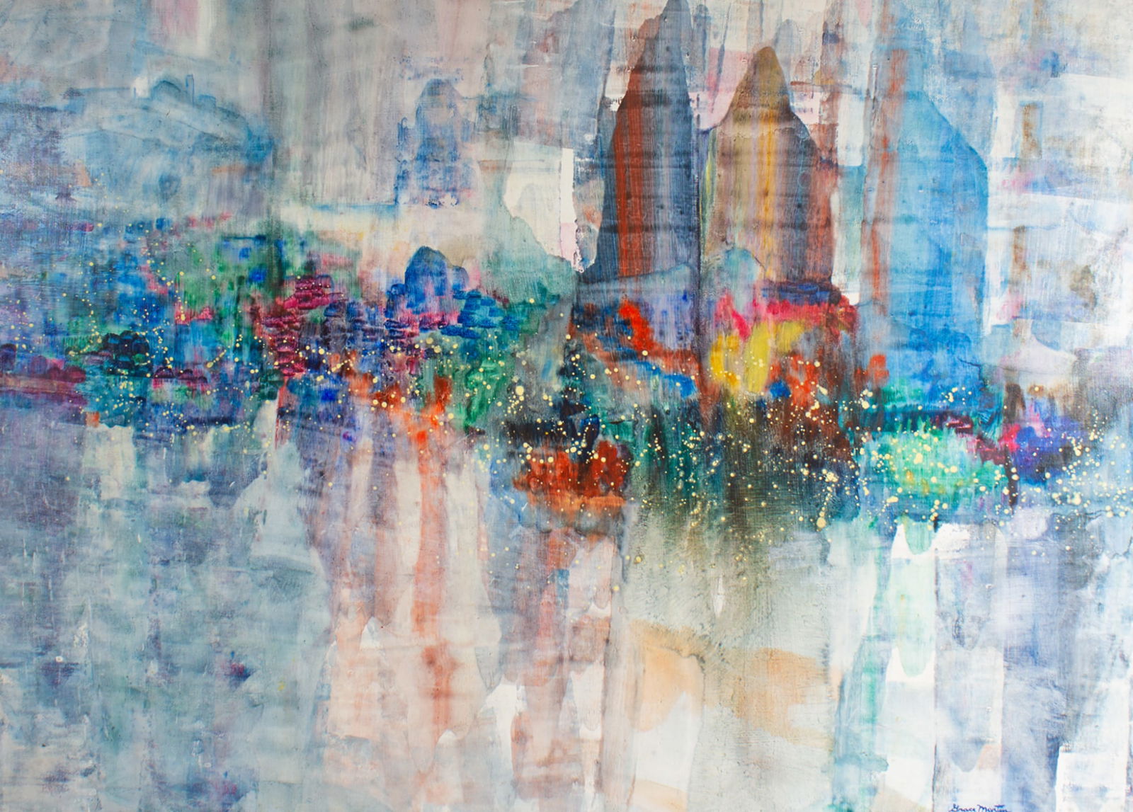 Grace Martin “Chicago" Oil on Board Cityscape Painting: Oil on board cityscape painting titled Chicago by Grace Martin. Signed lower right, titled verso. Measurements: 36” W x 26.5” H x 1” D (frame). ? In house shipping available.