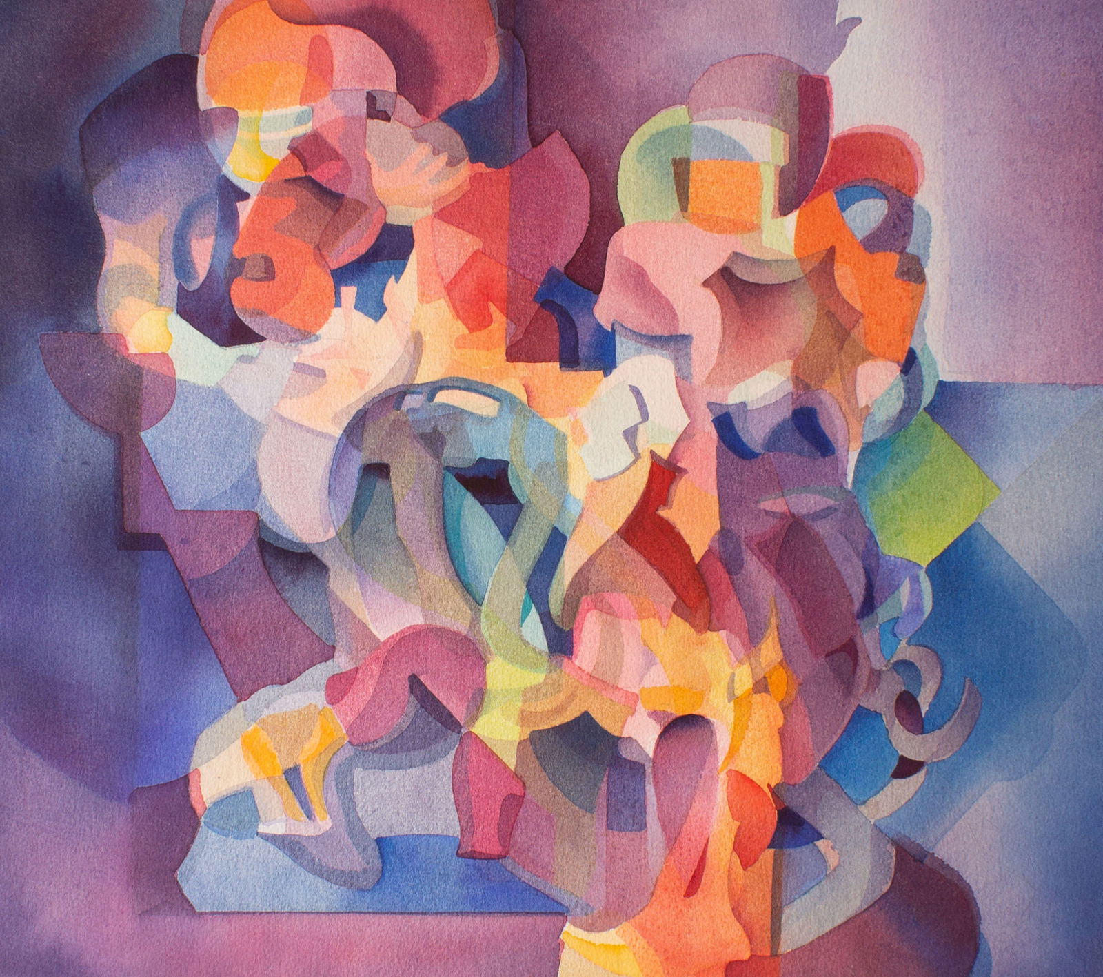 George Coggeshall 1980s Abstract Watercolor Painting: 1980s abstract watercolor painting by George Coggeshall (American; 1914-1994). Estate stamped verso. Measurements: 17.75" W x 15.75" H. In house shipping available. Arti