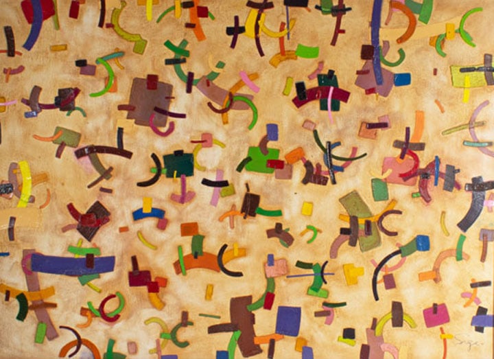 Walter Sorge Oil on Paper Abstract Painting: Oil on Arches paper painting by Walter Sorge (Canadian; 1931-2021). Signed to the lower right. Born in Alberta, Canada, Walter Felix Sorge attended UCLA and received his undergraduate and