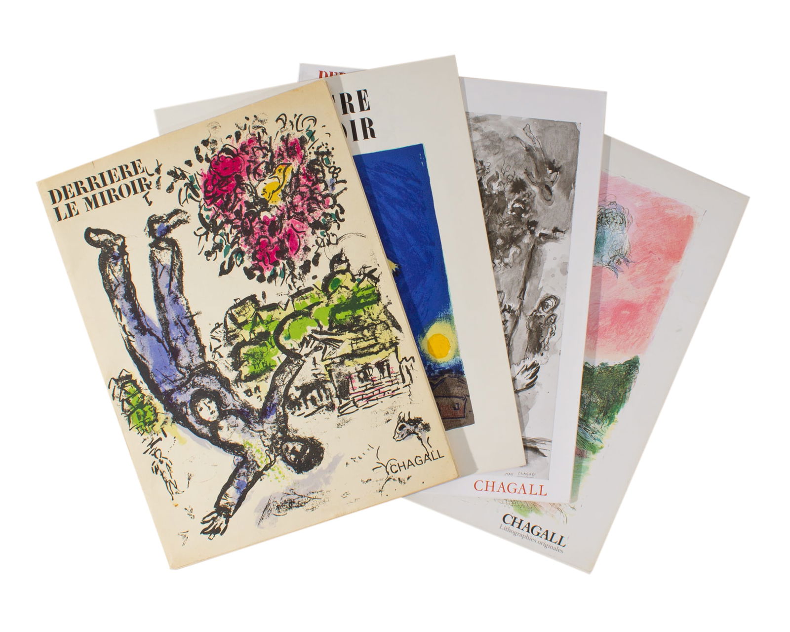Marc Chagall "Derriere le Miroir," 4 issues.: 4 issues of the French art publication Derriere le Miroir, published by Aimé Maeght featuring Marc Chagall (French 1887-1985) lithographs. Included in the lot are issues: #27-2