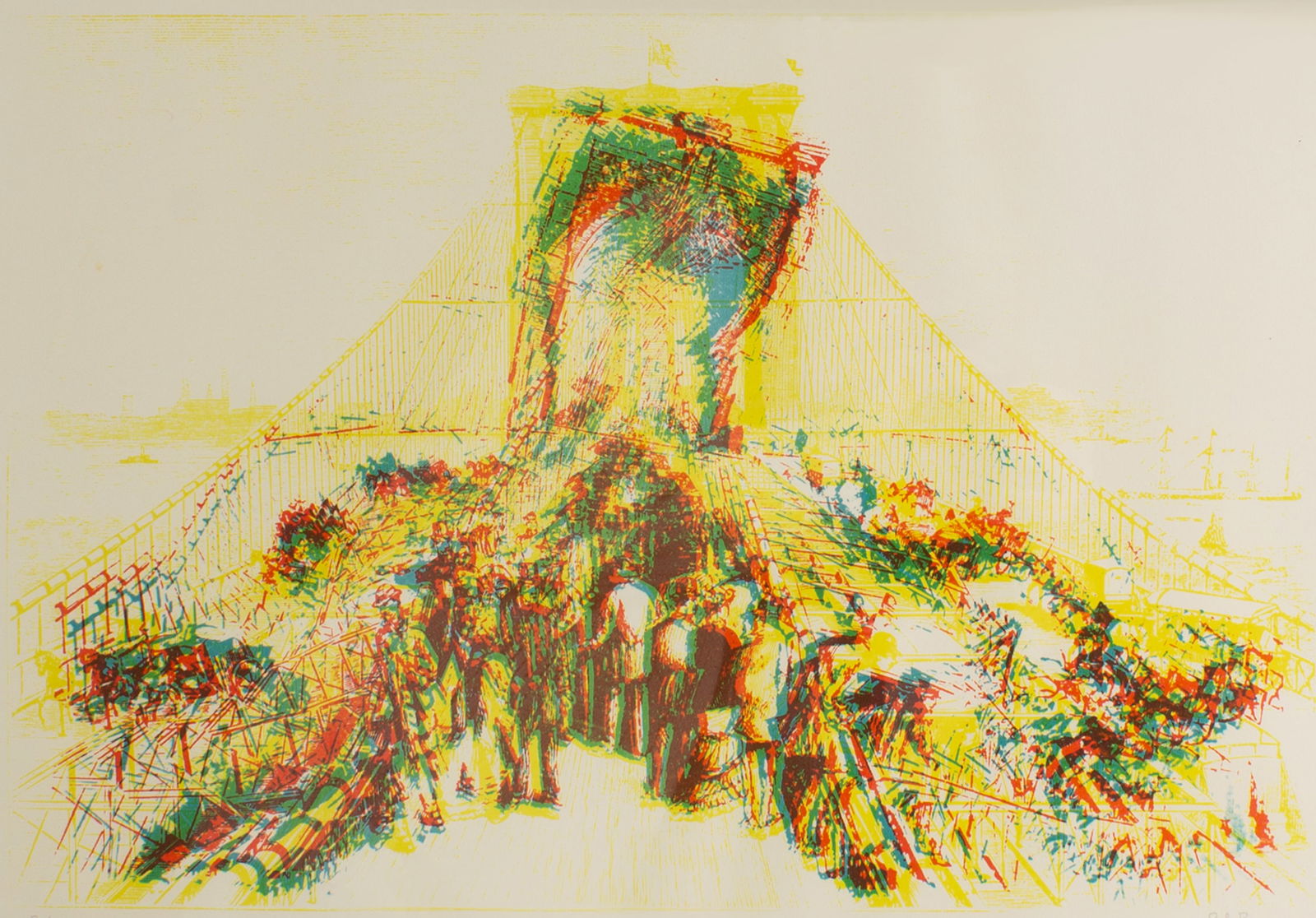 Pol Bury 1966 “Cinetization X" Screen Print of the Brooklyn Bridge (1 of 7)