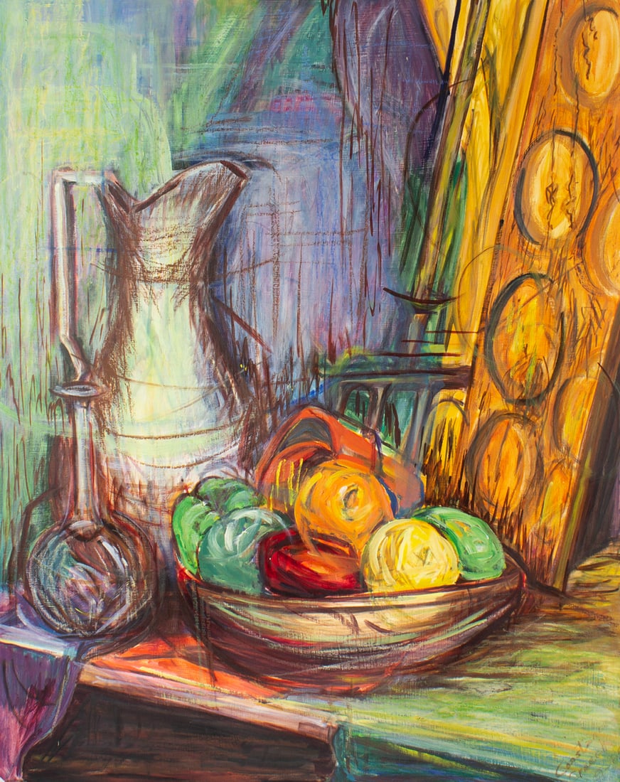 Constance Creech 1965 Abstract Oil on Board Still Life Painting (1 of 4)