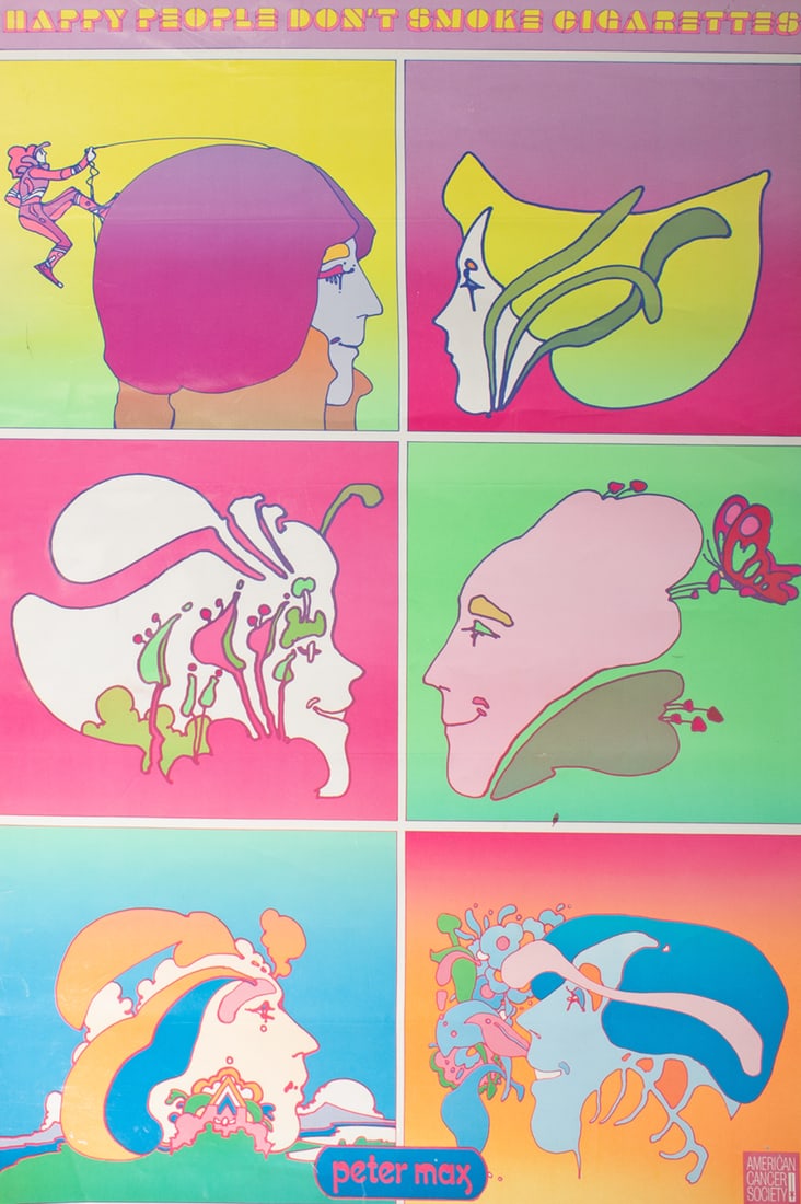 Peter Max 1970s “Happy People Don’t Smoke Cigarettes" Poster (1 of 8)