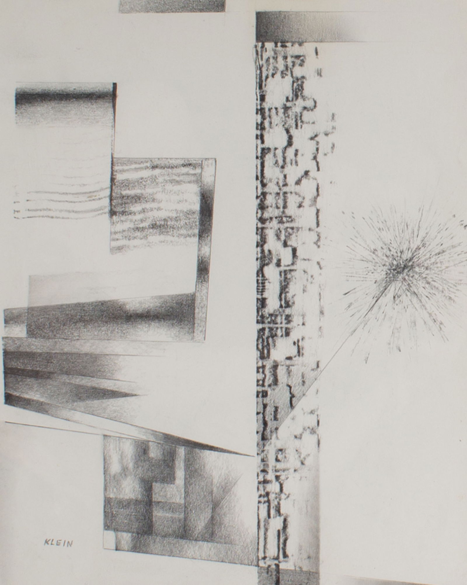 Medard Klein Abstract Graphite Drawing: Abstract graphite drawing by Medard Klein (American; 1905-2002). Signed "Klein" to the lower left corner. Born in Appleton, Wisconsin, Medard Klein moved to Chicago, Illinois at the a