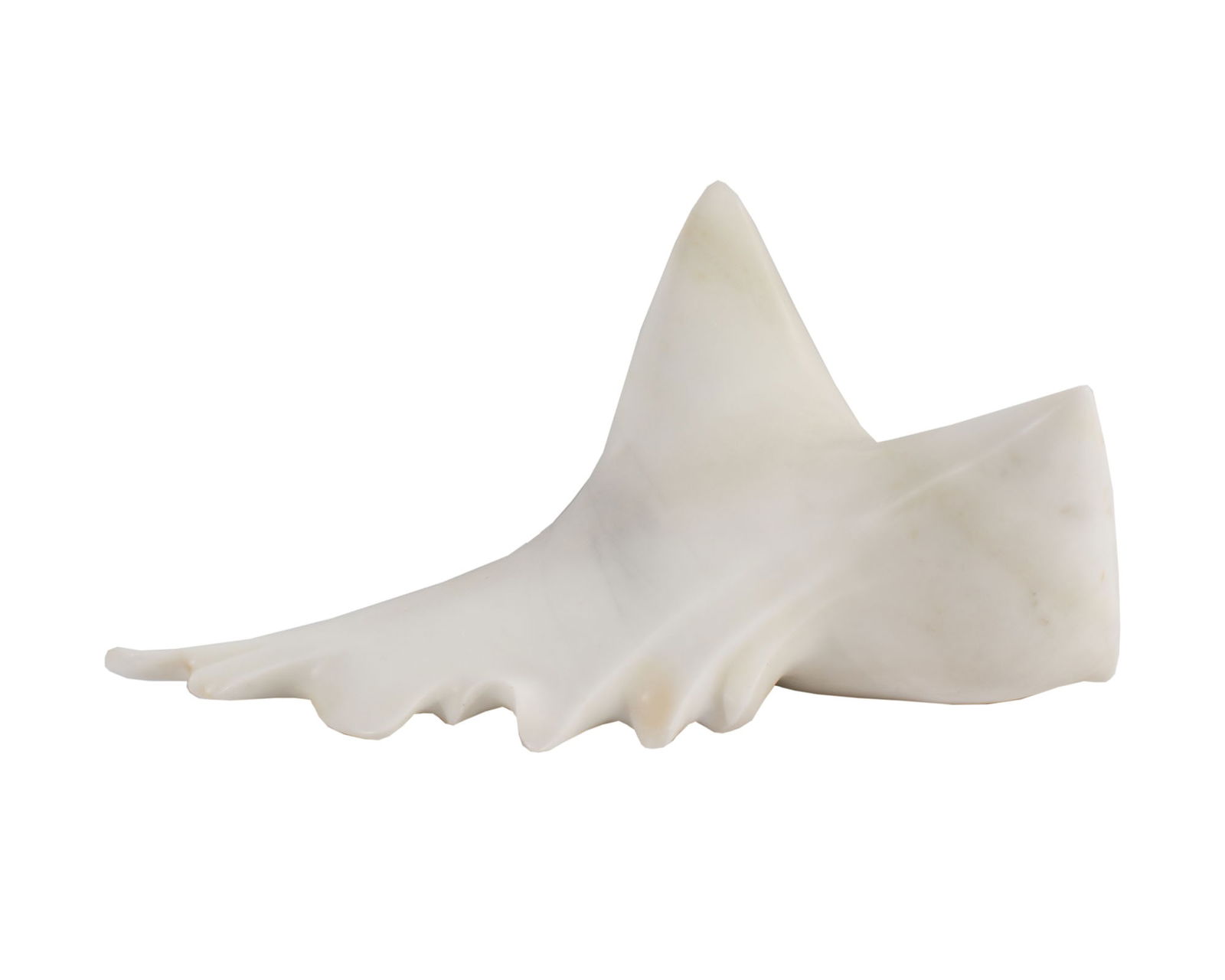 Susan Falkman 1980 “Stretch II" White Marble Sculpture: 1980 sculpture carved from white marble and titled Stretch II by Susan Falkman (American; born 1945). Signed with a conjoined "SF" to the underside, the sculpture also has a gallery attached to the