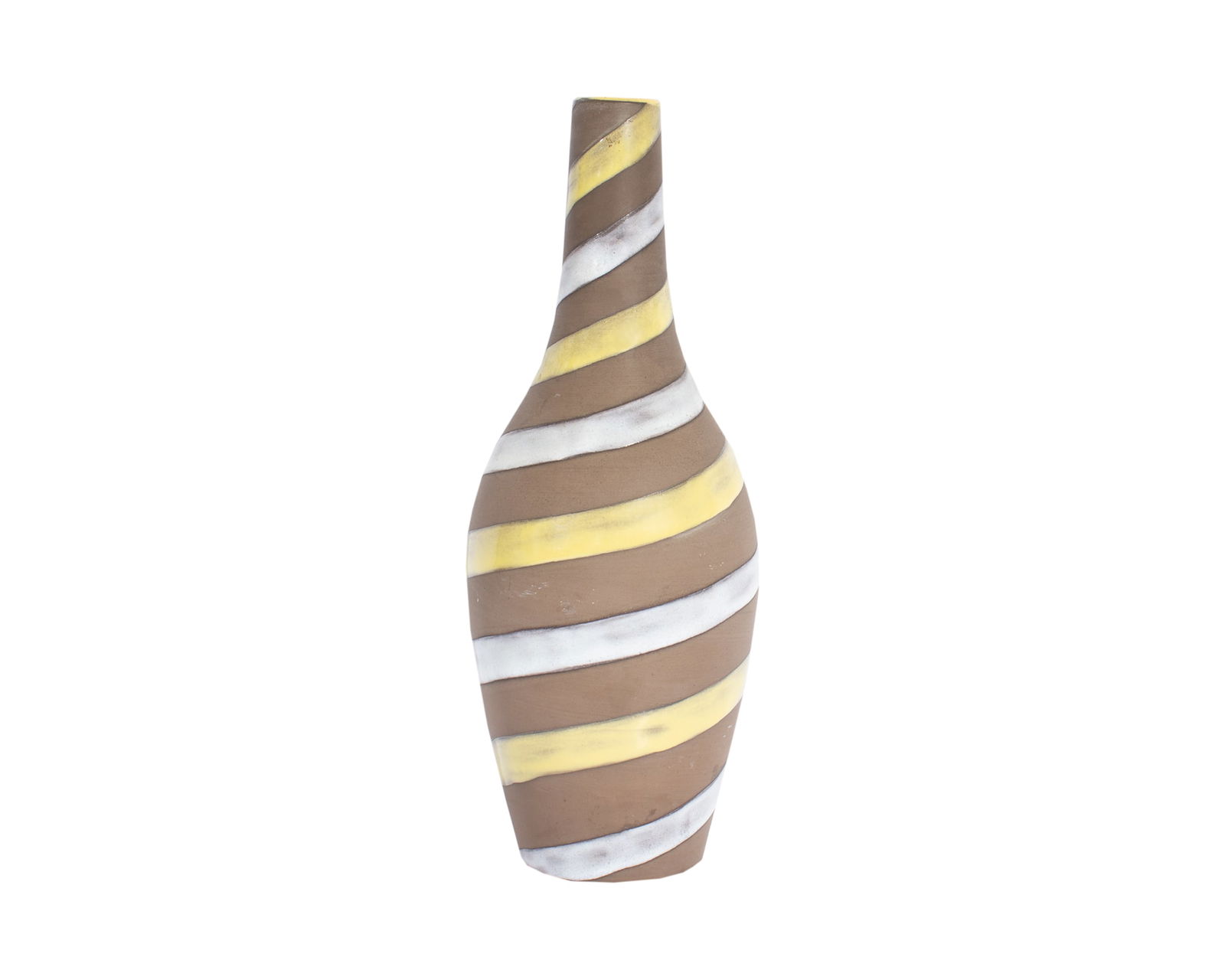 Ingrid Atterberg Upsala-Ekeby Swedish Spiral Ceramic 11" Vase: Ceramic vase designed Ingrid Atterberg (Swedish; 1920-2008) for Upsala-Ekeby. Made in Sweden. Marked to the underside "UE Sweden 2049 abg." Measurements: 4.25” W x 11” H x 4.25” D.