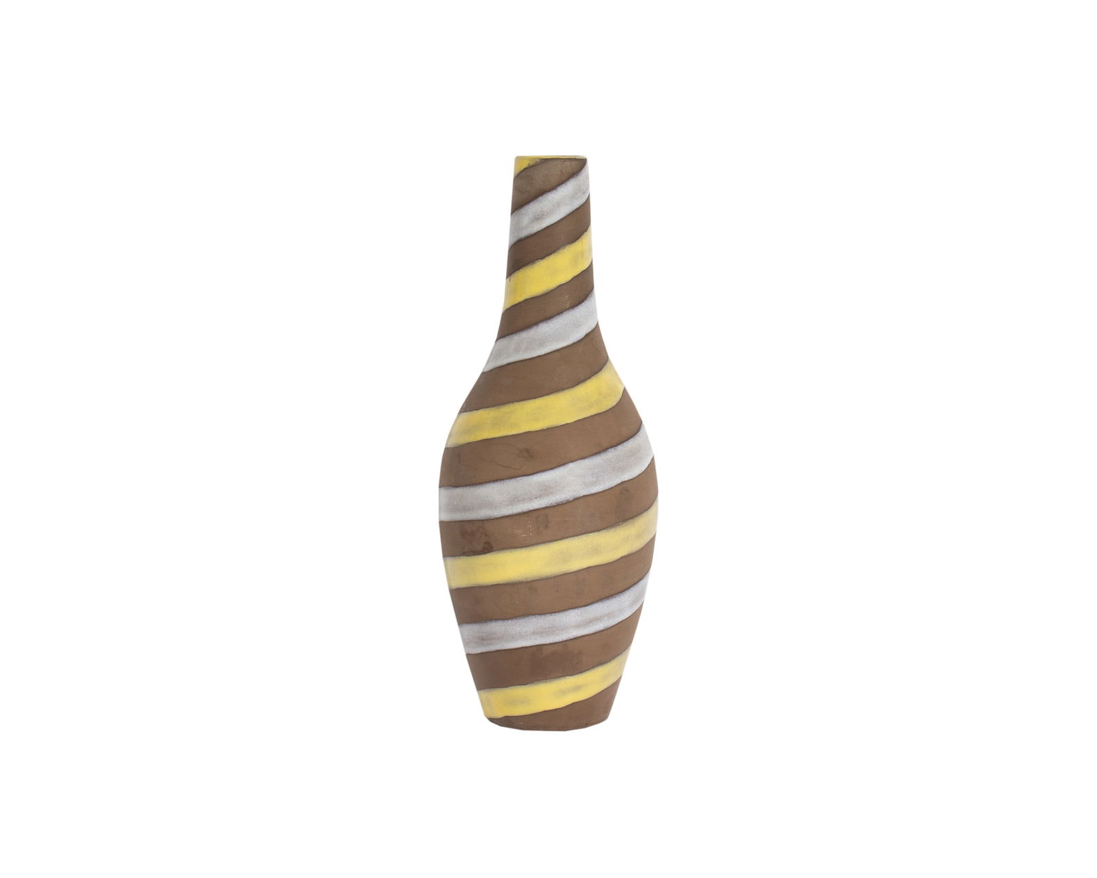 Ingrid Atterberg Upsala-Ekeby Swedish Spiral Ceramic 8" Vase: Ceramic vase designed by Ingrid Atterberg (Swedish; 1920-2008) for Upsala-Ekeby. Made in Sweden. Marked "UE Sweden 2048 abg" to underside. Measurements: 3.25” W x 8” H x 3.25” D. In