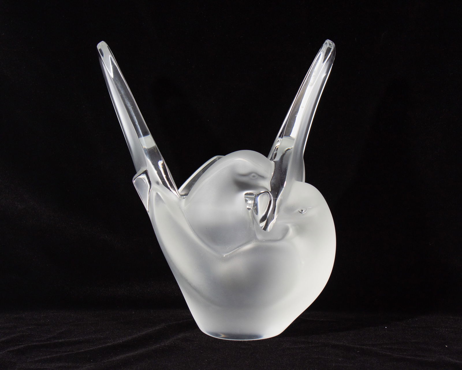 Lalique France Crystal “Sylvie" Intertwined Doves Glass Vase With Flower Frog (1 of 5)