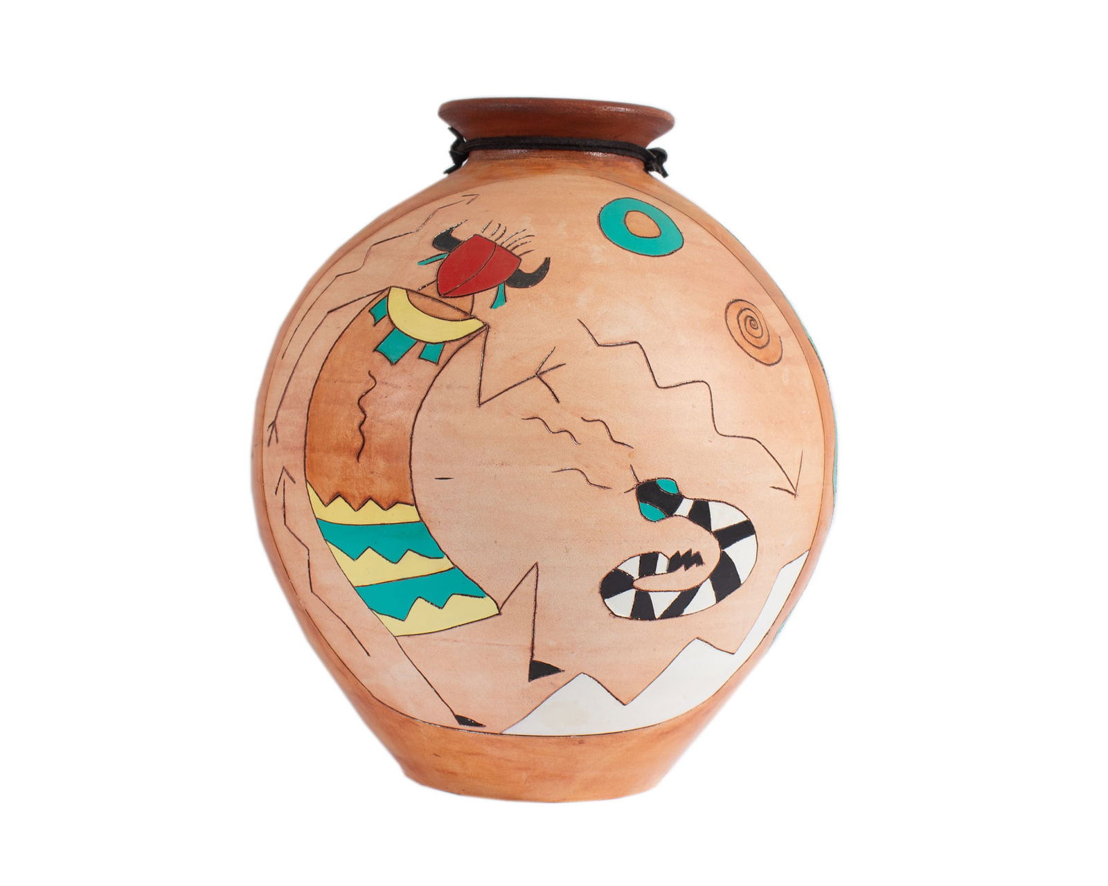 Red Horse Clay Company 18" Tall Southwestern Style Vessel:  Southwestern style earthenware vessel that stands 18" tall by the Red Horse Clay Company. Measurements: 15” W x 18” H x 15” D. 