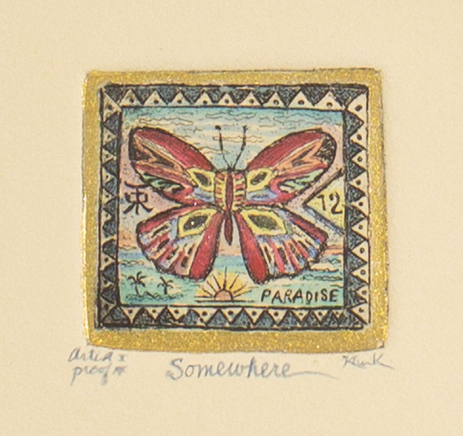 Robert Klunk Signed “Somewhere" Artist’s Proof Etching: Artist's proof etching titled Somewhere by Robert Klunk (American; 20th/21st century). Signed to the lower right, the print is titled to the lower center and marked "Artist Proof I/XX" to the lower le