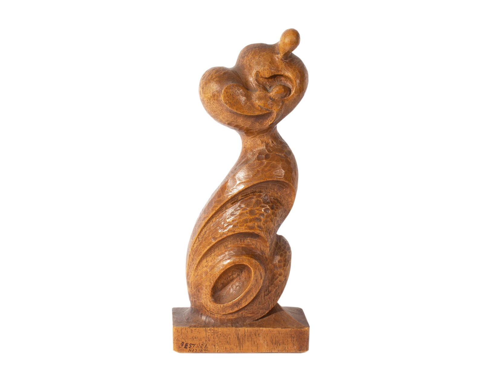 Cestari 1984 Brazilian Wood Carving Sculpture: 1984 wood carving of a mother and child by Cestari (Brazilian; 20th century). Signed, dated, and marked Rio lower left. Measurements: 6" W x 14" H x 3" D. In house shipping
