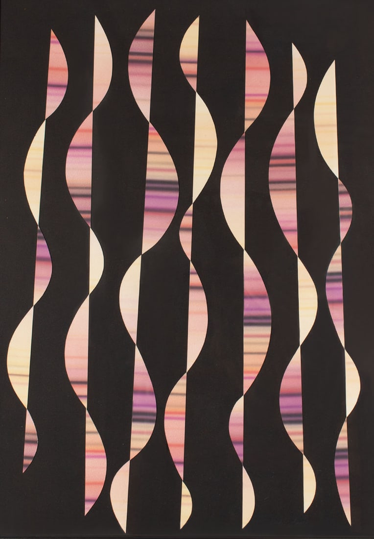 Steve Redman 1986 Airbrush on Paper Painting: 1986 abstract airbrush on paper painting by Steve Redman (American; born 1944). Signed and dated lower right. Measurements: 25" W x 32.5" H x 1" D (frame). In ho